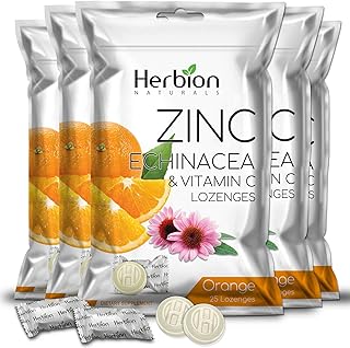 HERBION Naturals Zinc, Echinacea & Vitamin C Lozenges 25 CT, Dietary Supplement for Adults & Children 5+, Promotes Wellness for The Whole Family, 125 Count, Orange, Pack of 5