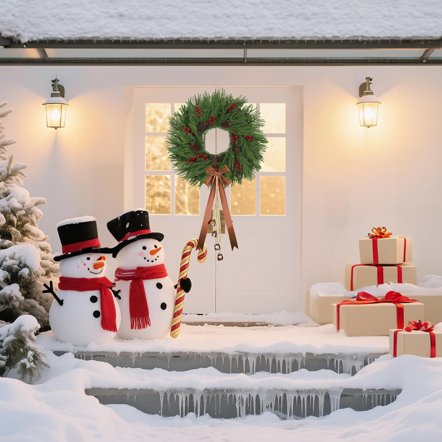 24'' Norfolk Pine Wreath,Christmas Wreath for Front Door, Real Touch Artificial Greenery Wreath with Pinecones Red Berries Realistic for Wall Fireplace Windows Indoor Outdoor Home Holiday Decorations