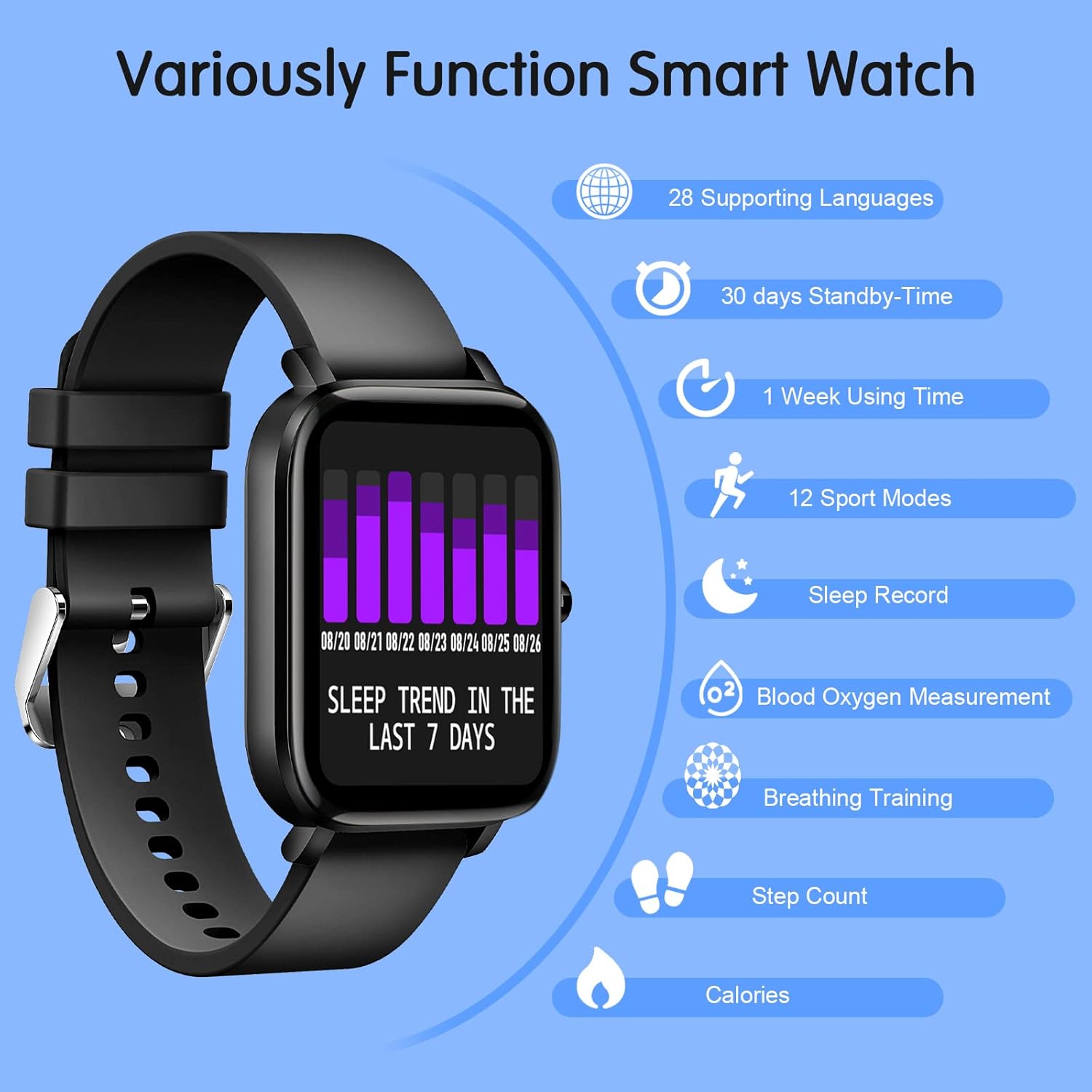 GCBIG Smart Watch 169 Touch Screen Smartwatch for Android Phones Fitness Tracker with Heart Rate and Sleep Monitor IP68 Waterproof Pedometer Watch