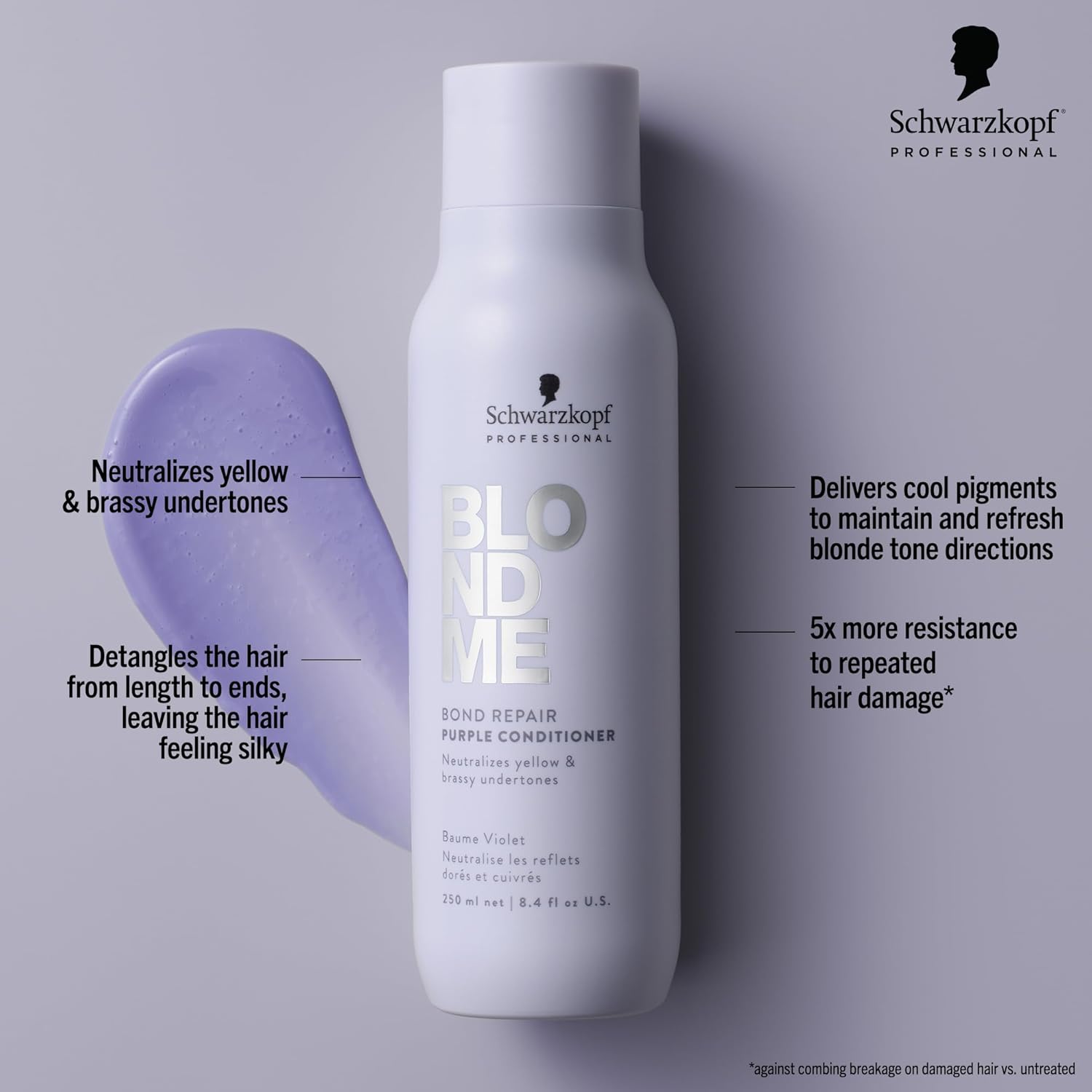 BlondMe Bond Repair Purple Conditioner for Blonde Hair, 8.45 Fl Oz | Neutralizes Yellow & Brassy Tones | Lightweight, Nourishing & Detangles | For Moisturized, Healthy-Looking Cool-Toned Blondes - Image 2