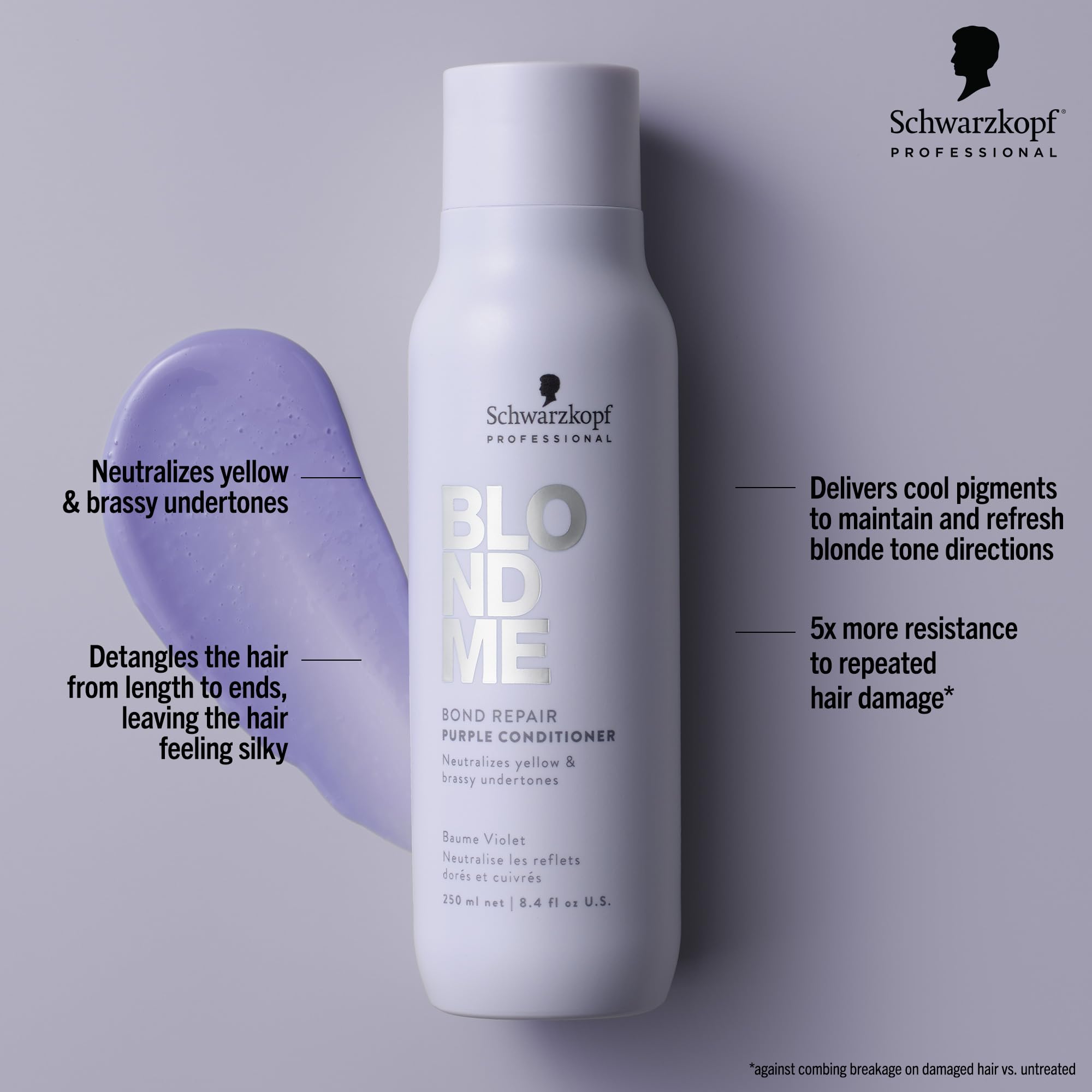 BlondMe Bond Repair Purple Conditioner for Blonde Hair, 8.45 Fl Oz | Neutralizes Yellow & Brassy Tones | Lightweight, Nourishing & Detangles | For Moisturized, Healthy-Looking Cool-Toned Blondes