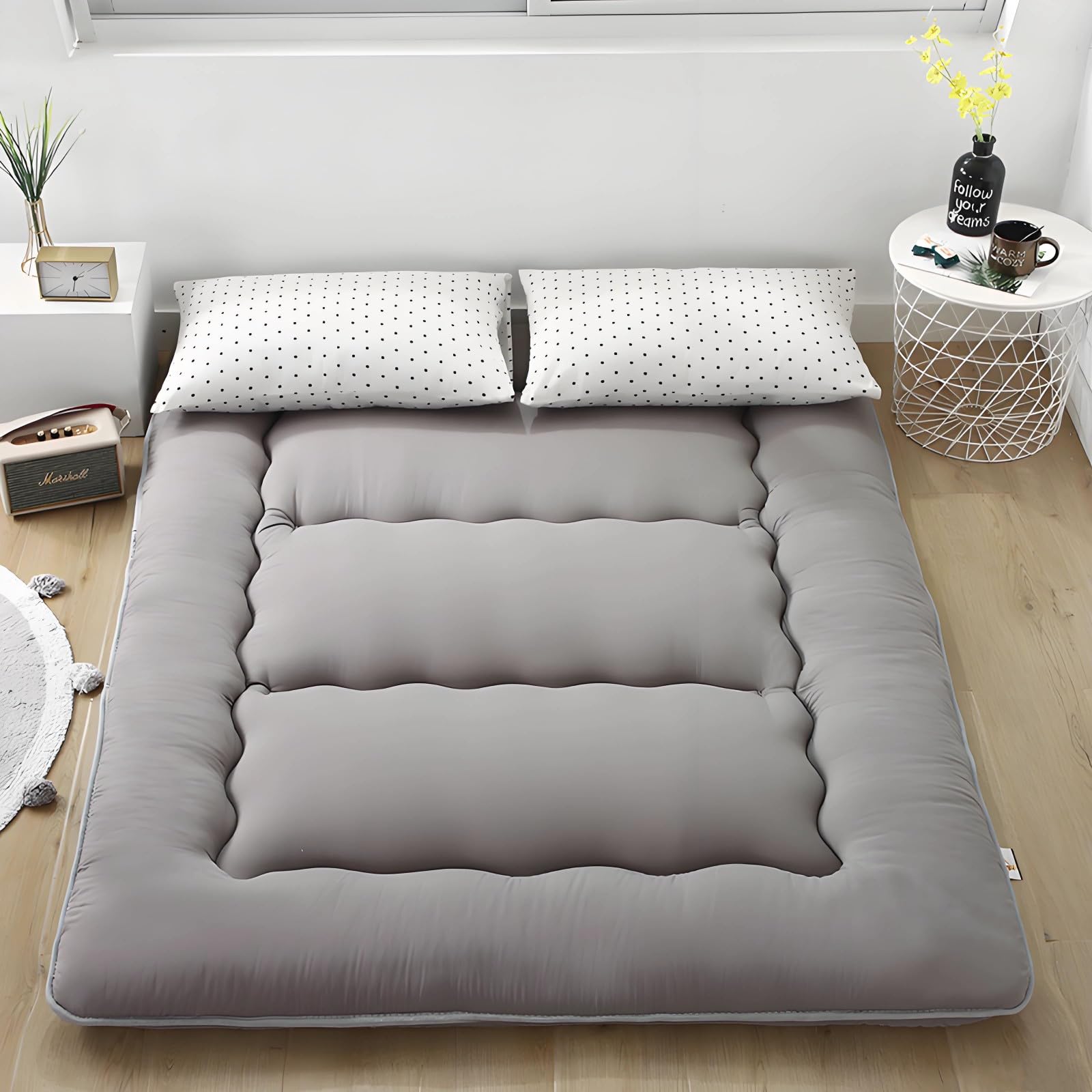 Generic Bodenmatratze, Faltbare Aufrollbare Futon-Matratze, Japanische Dicke Tatami-Matratze, Rutschfest Und Atmungsaktiv, Für Den Schlafsaal Zu Hause (90 x 200 cm), Grau, Mittel