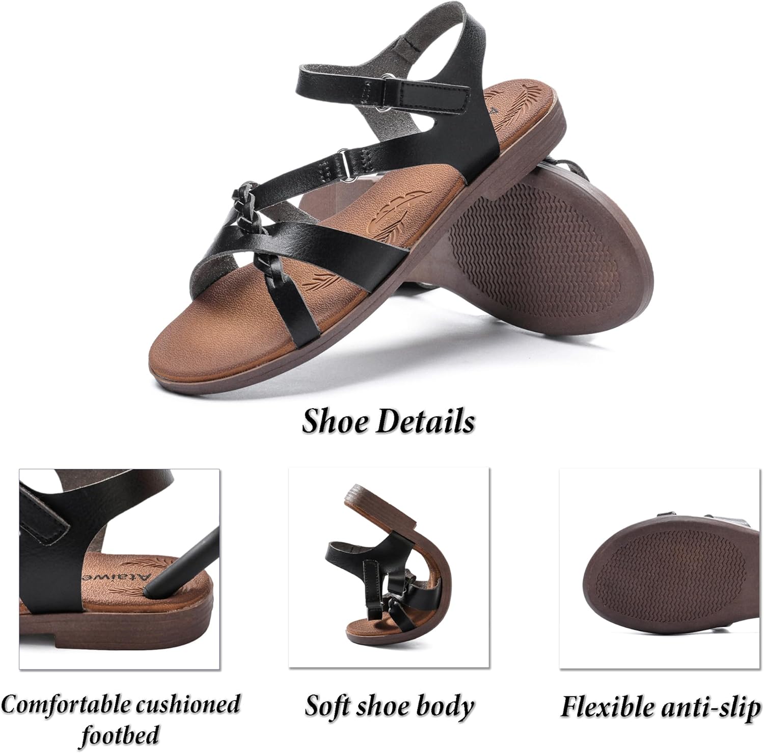 Ataiwee Women's Flat Slide Sandals - Comfortable Slip-On with Ankle Strap,Casual Open Toe Design,Hook-and-Loop Closure Summer Sandals. - Image 5