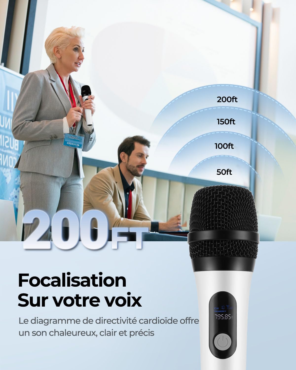 ALPOWL Microphone sans Fil, Double Micro sans Fil Bluetooth Dynamique Numérique avec Récepteur Rechargeable, Portée 60M, Microphone pour Chant, karaoké, Réunion, Église, Mariage