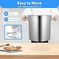 Vista 5 de DYNAMI Olla de acero inoxidable de 30 cuartos de galón, olla grande con tapa, 14.2 pulgadas de alto y 14.6 pulgadas de ancho, olla comercial