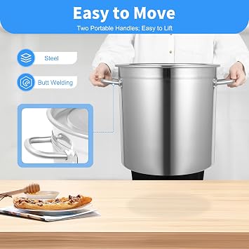 Stainless Steel Large Stock Pot, 35L Food Grade Soup Pots with Lid, Cooking Pot for Family and Restaurant Cooking, Stewing, 47x36cm
