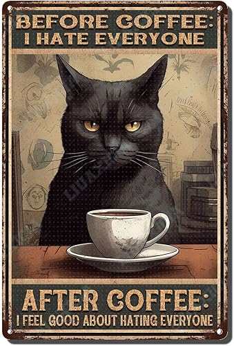 Letreros de metal vintage retro con texto en inglés Before Coffee I Hate Every de pollo, decoración del hogar, interesante arte de pared para baño,