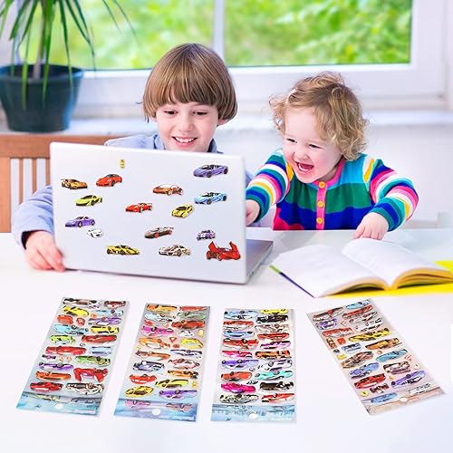 Miniatura 5 de Calcomanías de auto de carreras para niños y niños, calcomanías 3D para niños pequeños, calcomanías de carreras de burbujas infladas, calcomanías