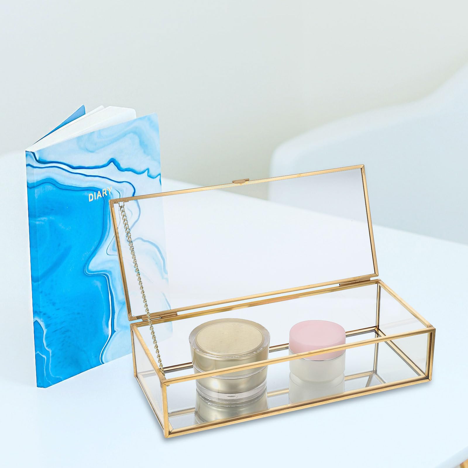 ULTECHNOVO Schmuckschatulle mit Deckel aus Glas Transparente Goldene Stabile Rahmen und Mehr Stauraum für Schmuckaufbewahrung zu Hause und Reisen
