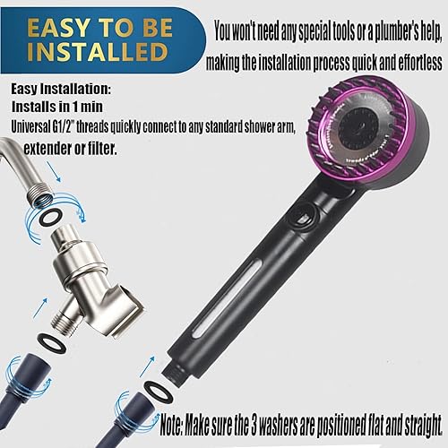 Miniatura 7 de Cabezal de ducha de mano de alta presión, cabezal de ducha de alta presión, alto flujo incluso con baja presión de agua, juego de cabezal de ducha