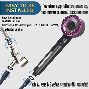 High Pressure Handheld Shower Head High Pressure Shower Heads- High Flow Even with Low Water Pressure - Hand Held Showerhead Set with 59Replacement Hose/Bracket and Cotton Filters (Black)