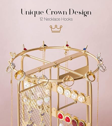 Miniatura 4 de Homde Soporte de joyería grande para tocador organizador de collar de aretes para mujeres modernas - Pulsera de reloj de metal Soporte giratorio que