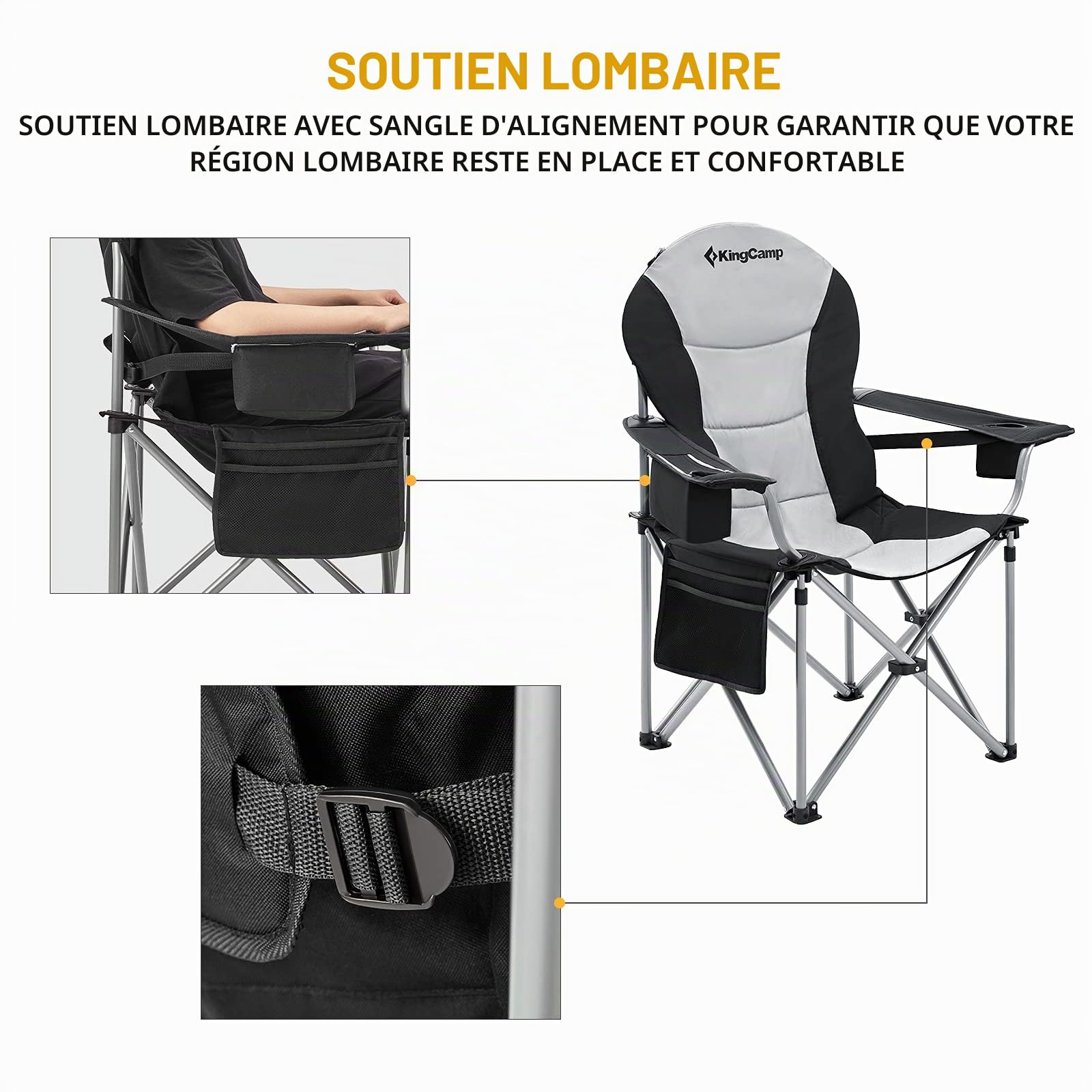 KingCamp Chaise de Camping Pliante XXL Ergonomique Rembourrée