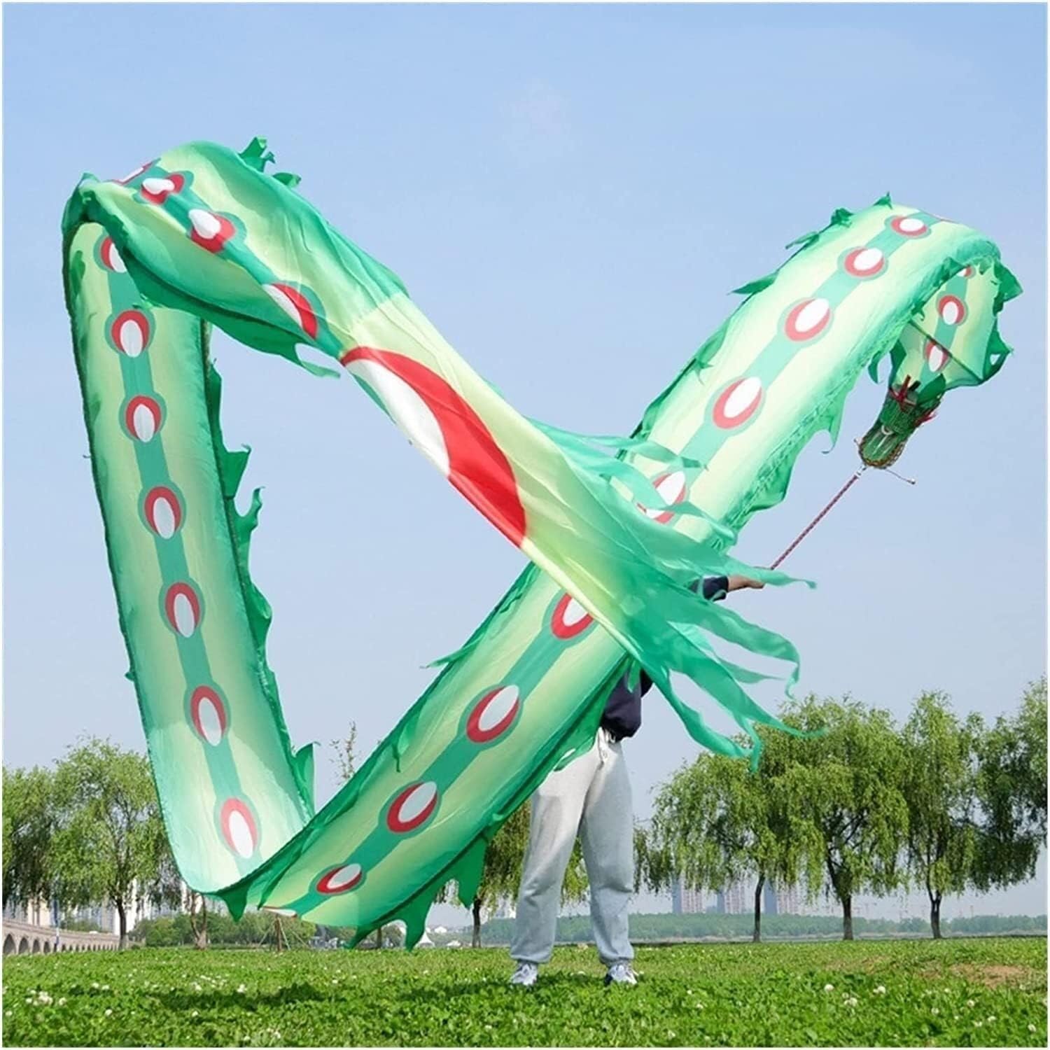 TFG - Ttfd Dragon Dance Ribbon for Adults Colourful Dragon Silk Fluttering Spinning Dragon Dance Ribbon Silk Dragon Dance(8M)