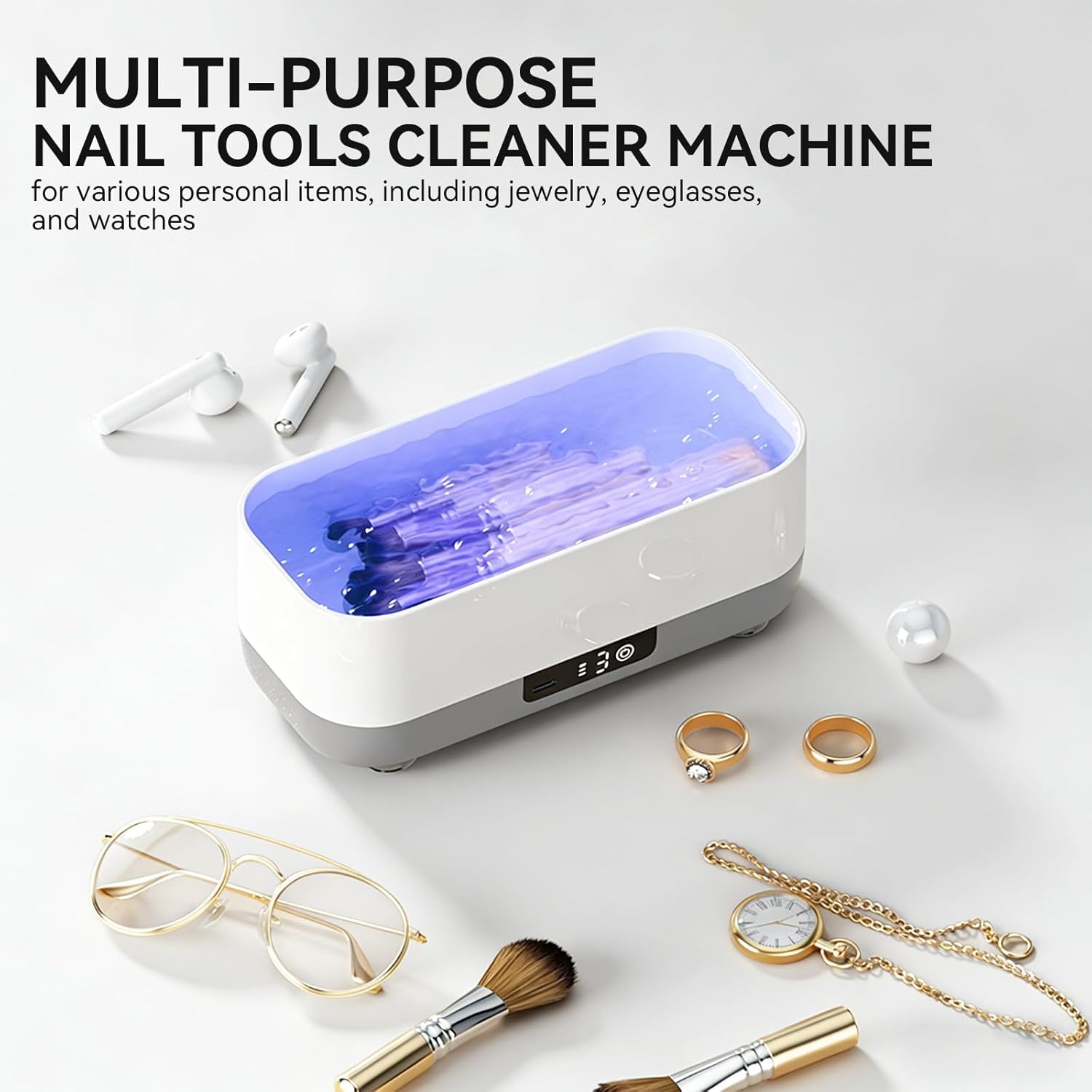 400ML Nail Tools Cleaning Machine with Brush Holder Grid, Large-Capacity 3 Timers Mode Use for Nail Drill Bits, Art Brushes, Cuticle Tools, Nail Clipper, for Nail Art Enthusiast at Home
