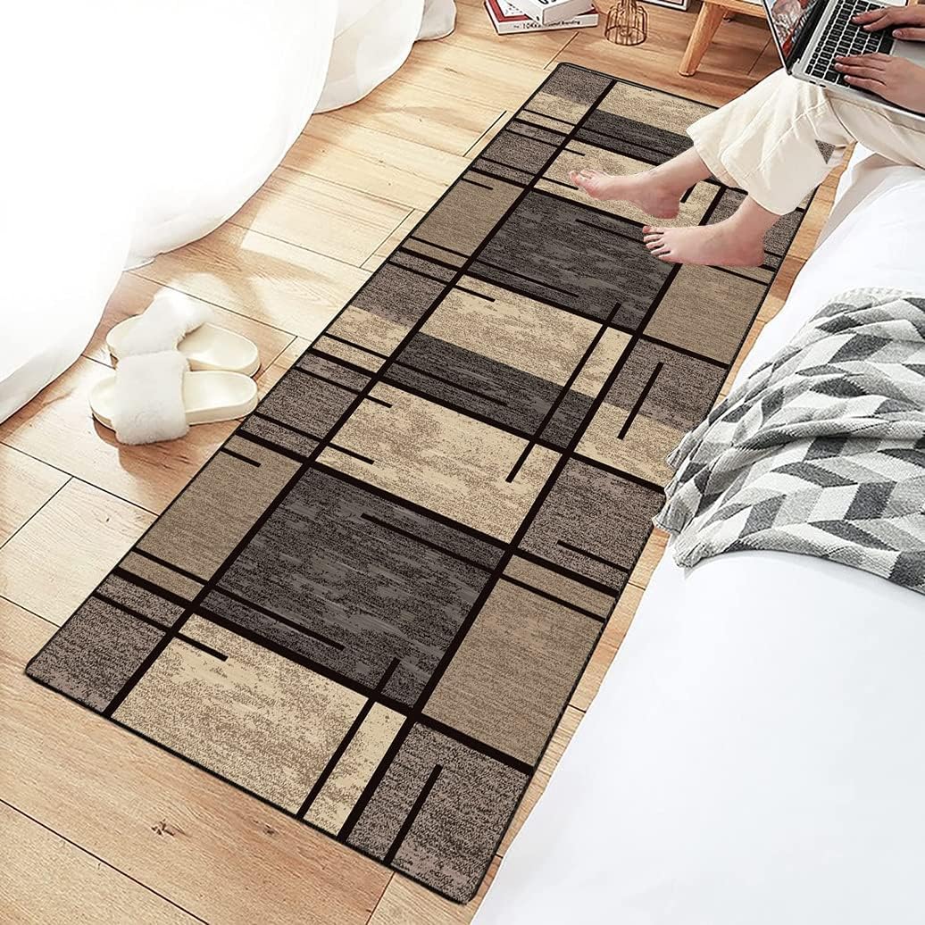 Runner Rugs for Hallway Brown 2'X2' Geometric Non-Slip Washable Kitchen Long Carpet, Indoor Corridor Short Pile Entrance Decor Mat