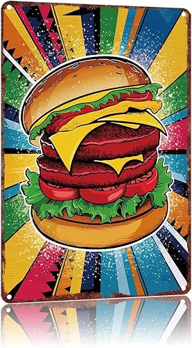 Metal Signs Hamburger Vintage Signs Retro Aluminum Tin Sign For Kitchen Office Home Bar Cafe Decor 8X12 Inch