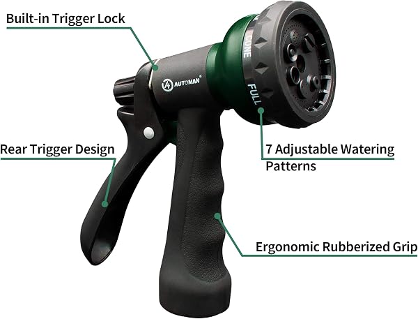 AUTOMAN AUTOMAN-Garden-Hose-Nozzle, ABS Water Spray Nozzle with 7 Adjustable Watering Patterns, Slip Resistant for Watering Plants, Lawn& Garden, Washing Cars, Cleaning, Showering Pets & Outdoor Fun. in use