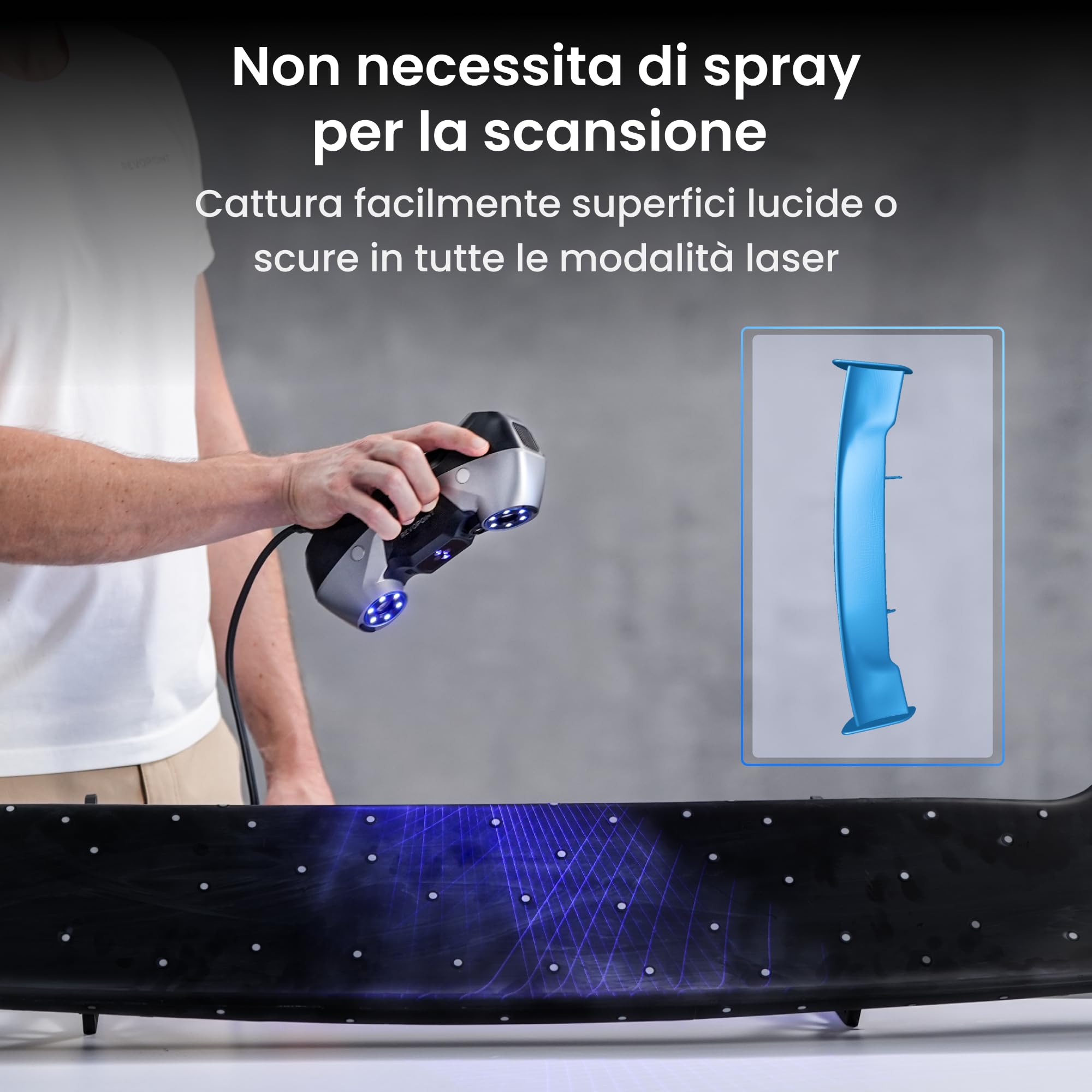 Revopoint MetroY Pro Scanner 3D per Stampa 3D, Precisione da 0,01 mm, Scanner Portatile Laser Blu Precisione Industriale 34+15+1, a Tutto Campo con a 62 Linee di Scansione, Anteprima in Tempo Reale