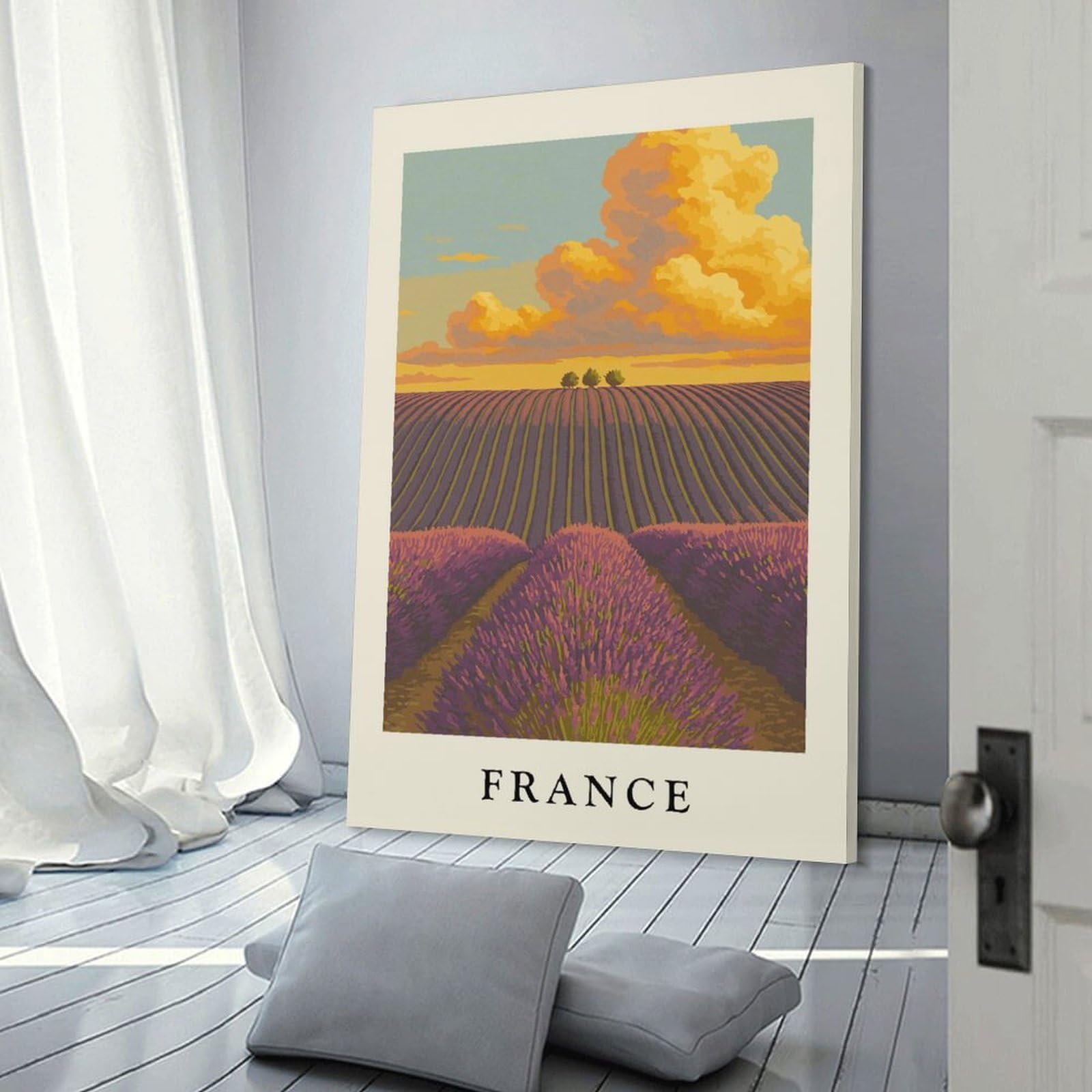 Junmoney France Lavender Field Landscape Art Home Decor Wall Art, 24x36inch(60x90cm), for New Homes, Bedrooms Or Workspaces, Gift Idea for Housewarming And Birthdays