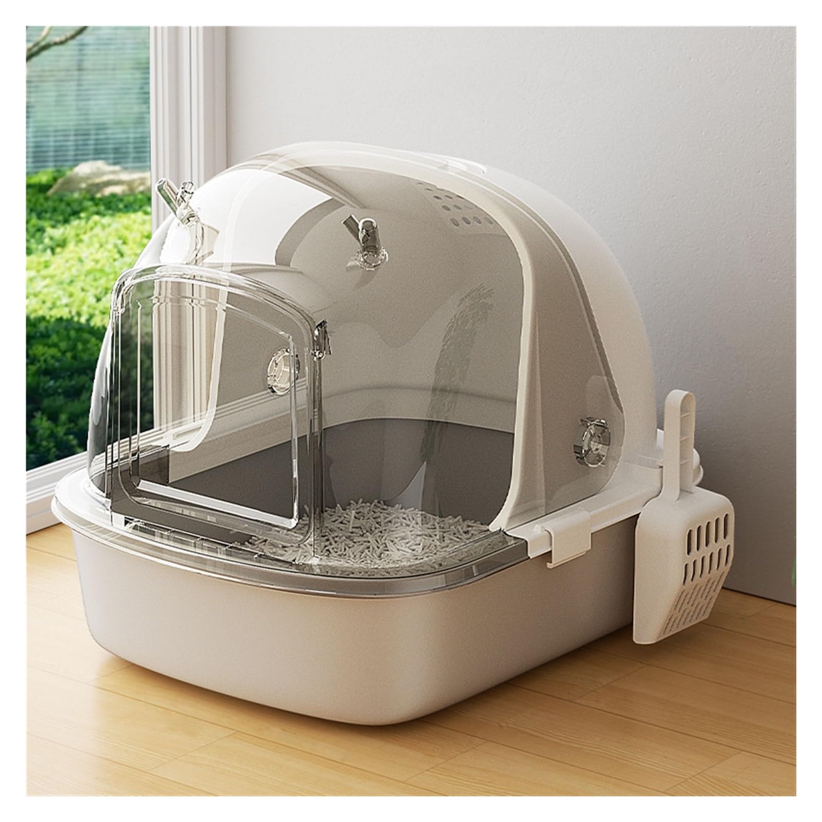 SDGBCXD cat litter tray, Cat Litter Tray, Large Box with Front Door Flap and Scoop, Semi-Enclosed(Parent,Gris)