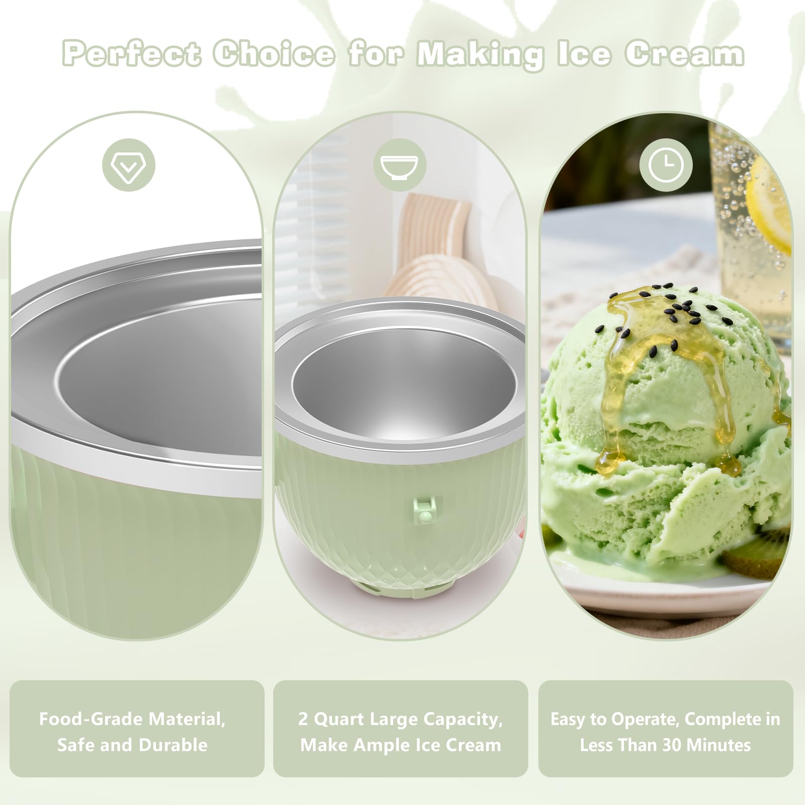 Accessoire pour machine à crème glacée KitchenAid, bol à crème glacée pour batteur sur socle KitchenAid de 4,5 L/5 QT, machine à sorbet et à gélato, vert clair