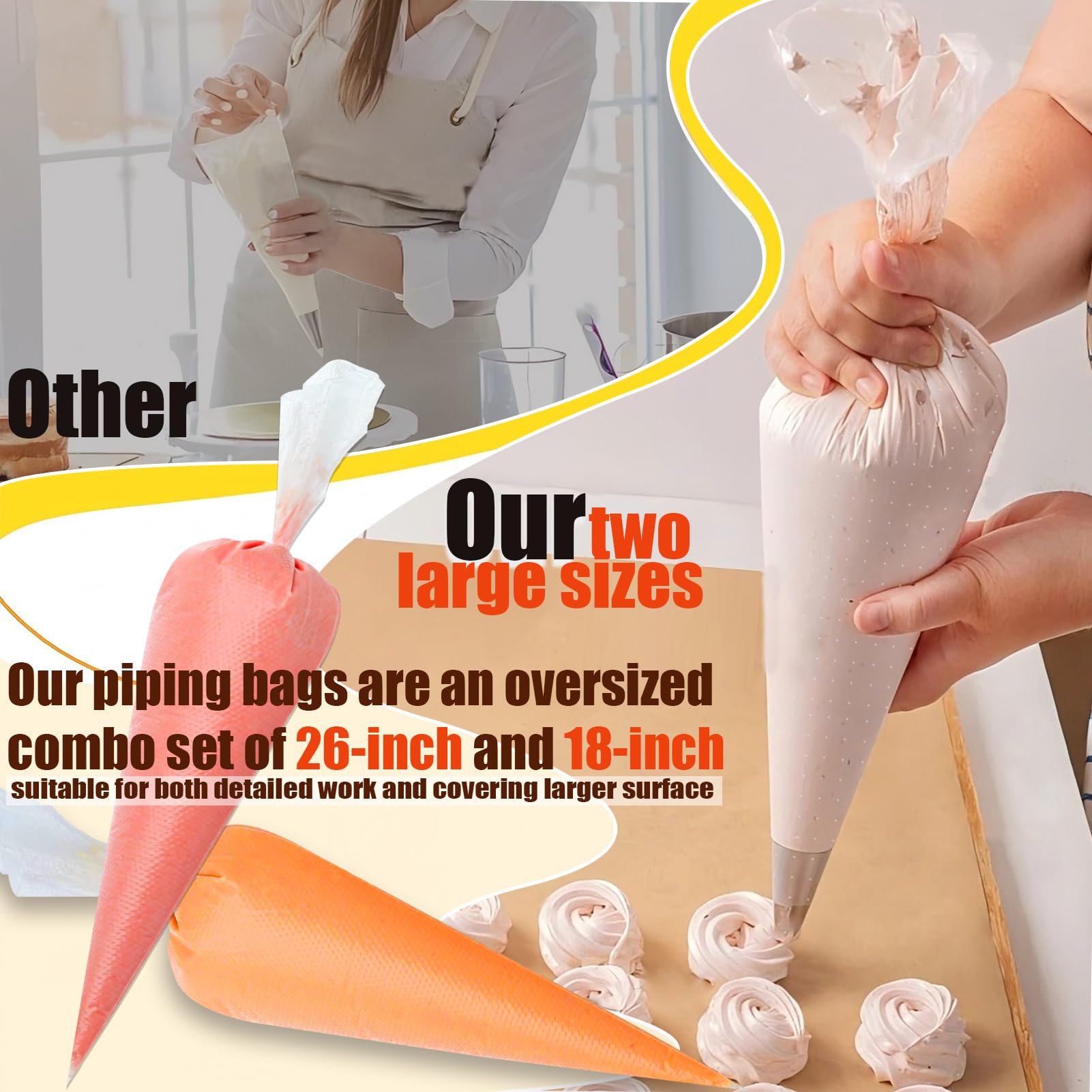 Bolsas pasteleras sin puntas de 45,7 cm para glaseado real, bolsas grandes de 26 pulgadas, bolsas de glaseado gruesas y antideslizantes desechables