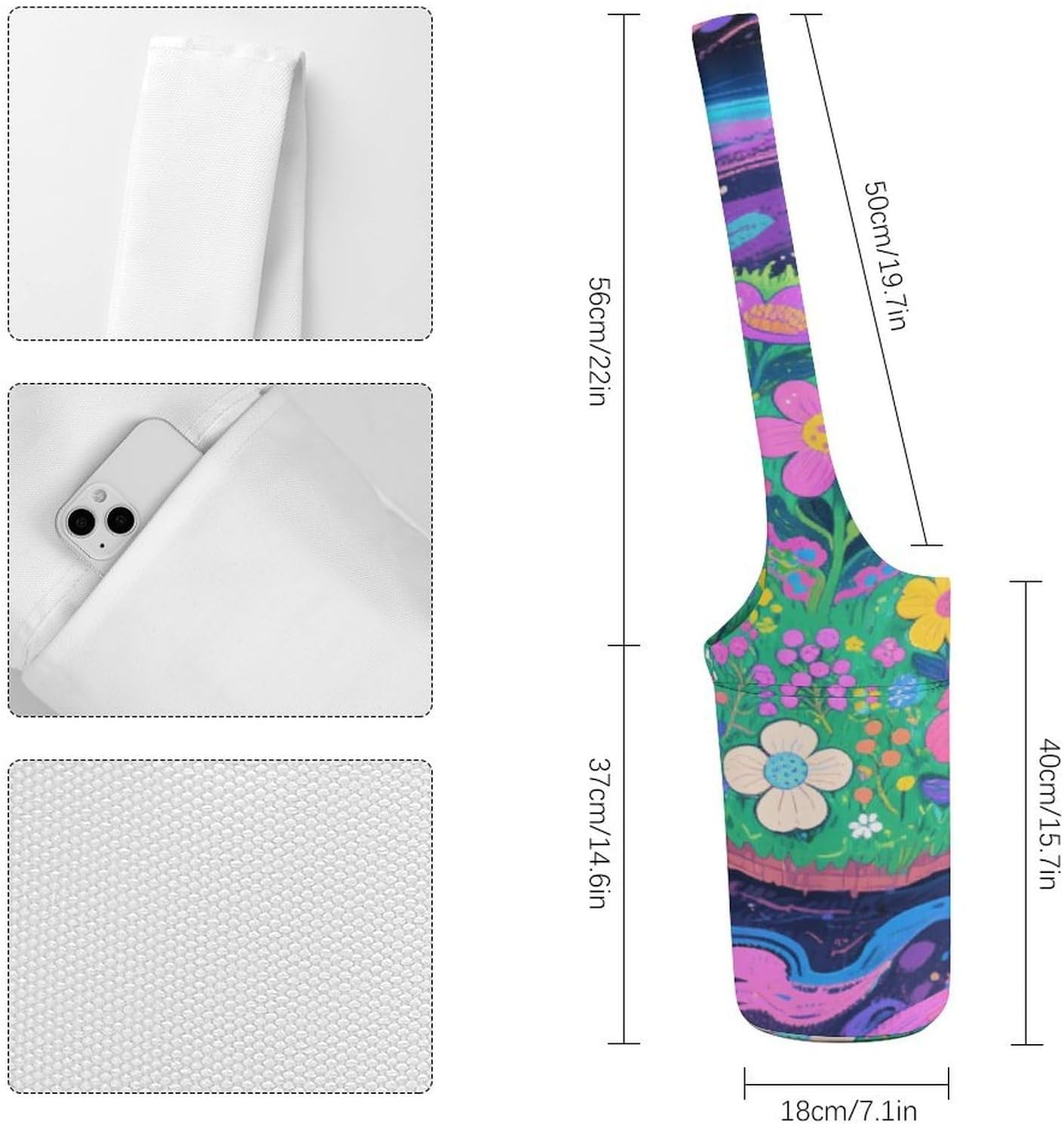 Printed Full-Zip Yoga Mat Bag with Pockets - Yoga Mat Carrier Sling Storage Applies to Yoga Mats for Women & Men