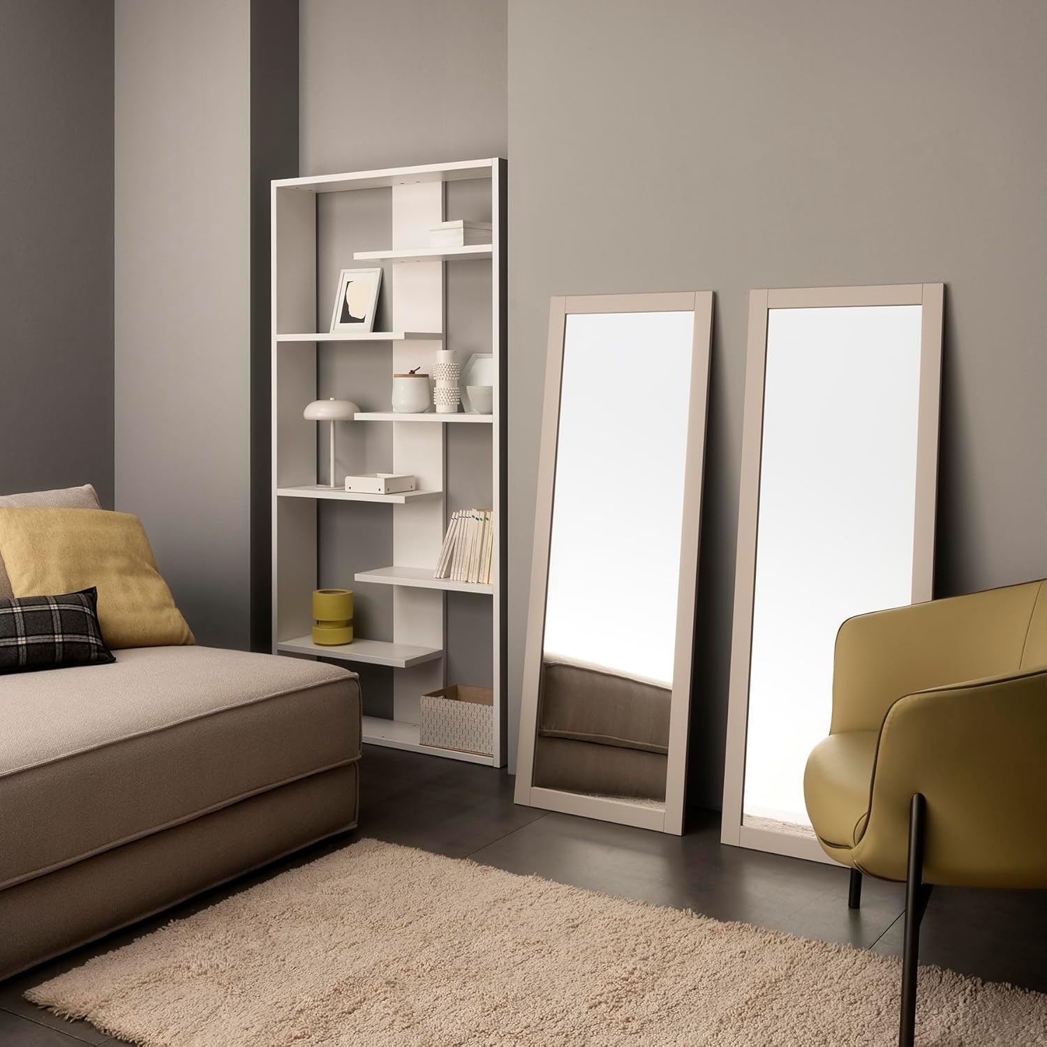 Smart Wall Mirror, 140 x 50 cm, Cashmere, Wall Mirror, Made in Italy