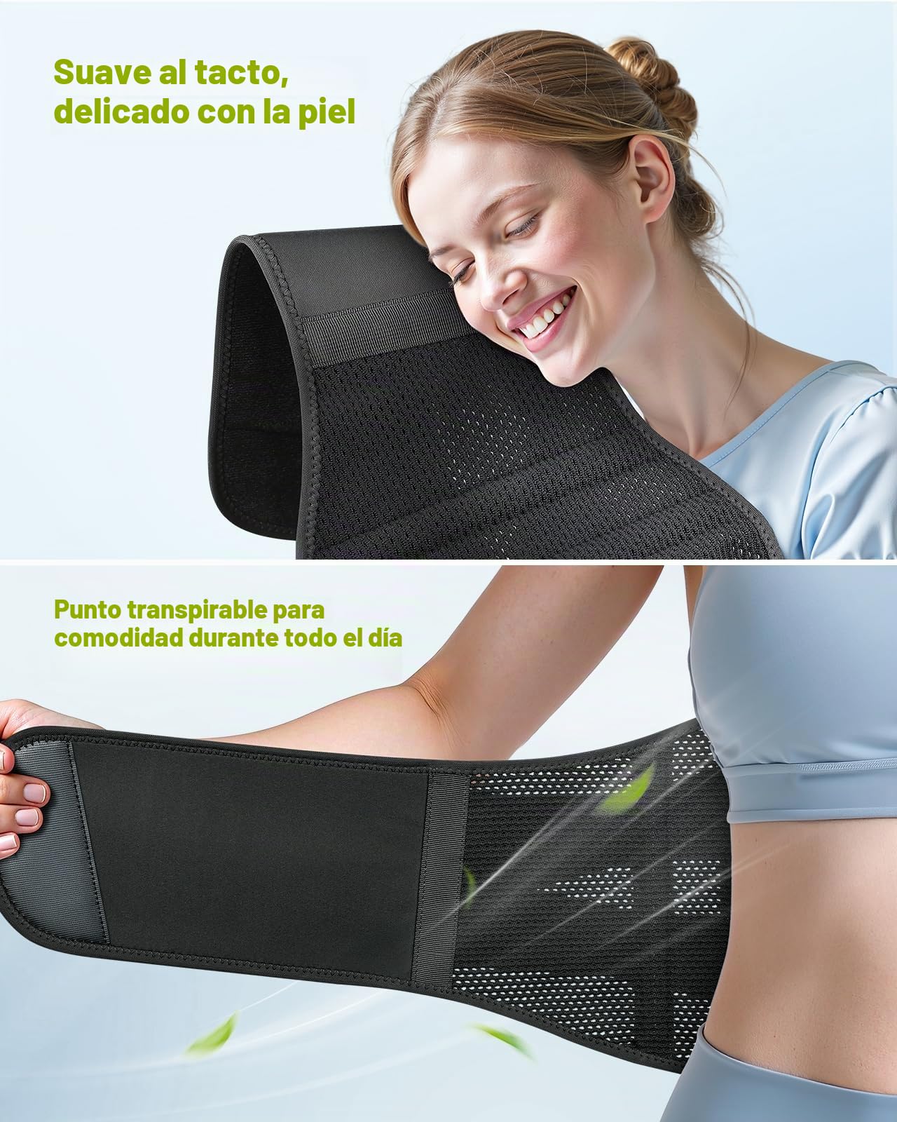 Rakiie Lumbar Para Hombre y Mujer, 7X Soporte Ergonómico para mujer y Hombre, Correas Ajustables y malla Suave y Transpirable (Gris, Large)