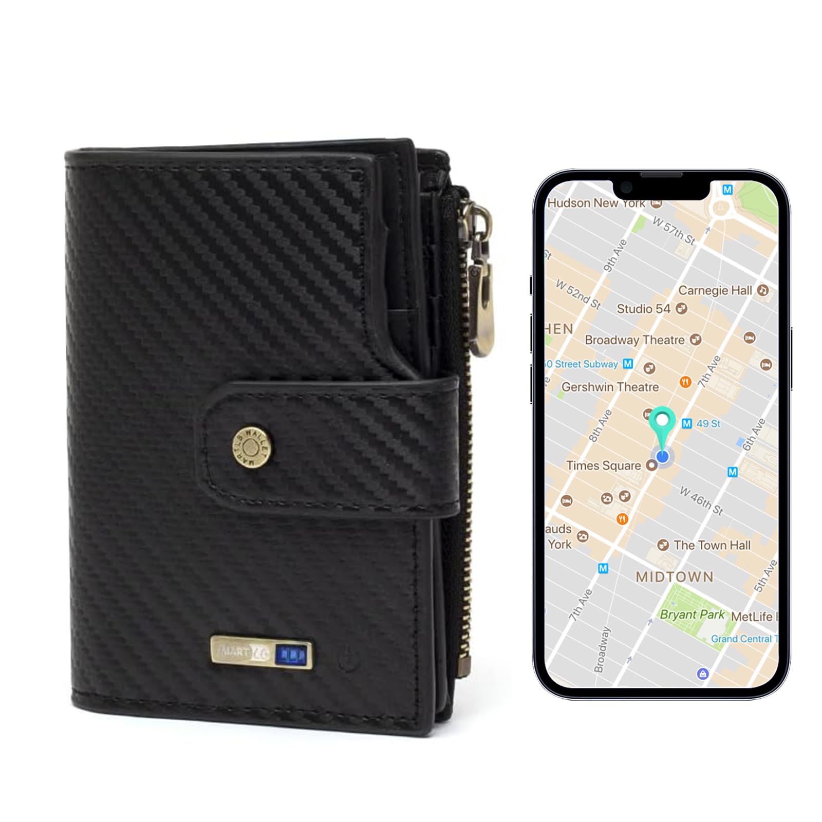 Anti-Lost Bluetooth Wallet Tracker & Finder, Minimalist trackable Wallet for Men, Leather Wallet Credit Card Holder (Carbon Black)