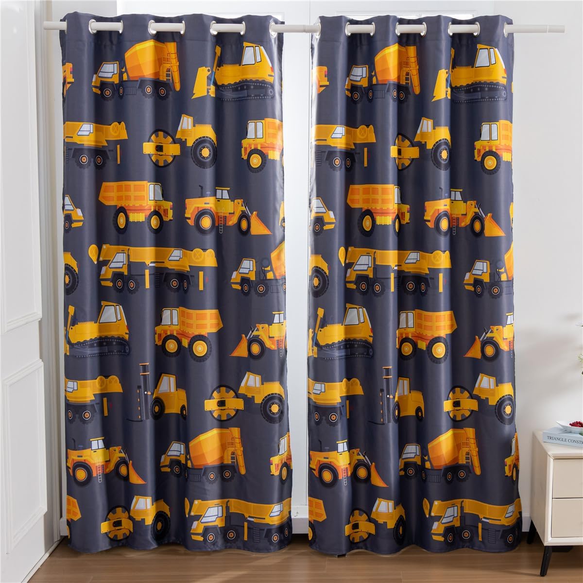 NTBED Construction Cars Blackout Curtains Drapes for Kids Boys Bedroom Play Room 2 Panels Darkening Grommets Window Treatment, 42Wx63L, Grey