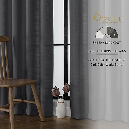 Miniatura 3 de OWENIE Juego de 2 paneles de cortinas estilo Bob gris oscuro de 63 pulgadas de largo para sala de estar, dormitorio, cortinas suaves texturizadas de