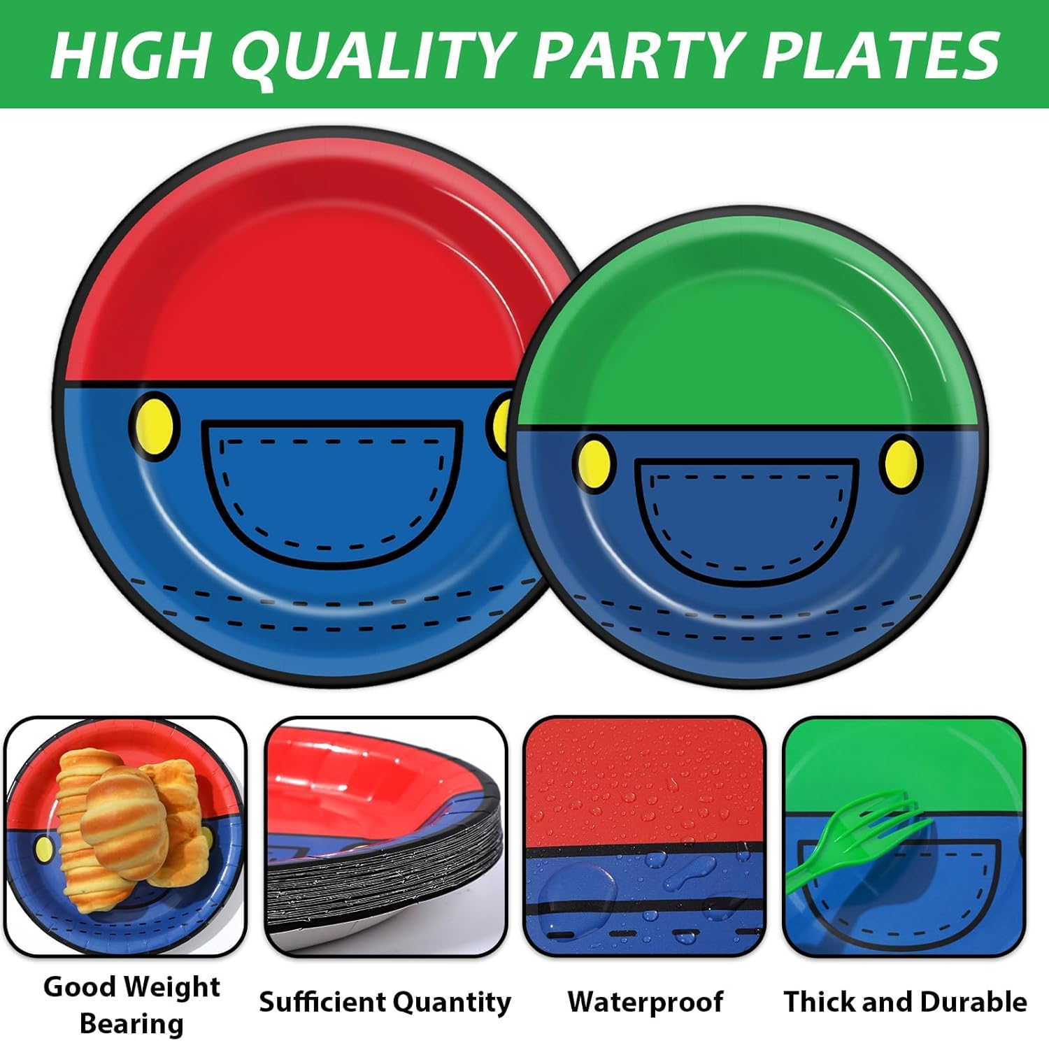 96 Pcs Super Theme Brother Birthday Party Plates and Napkins Brothers Theme Decorations Gamer Birthday Supplies Super Video Games Paper Dessert Plates Tableware Set for Kids Baby Shower 24 Guests