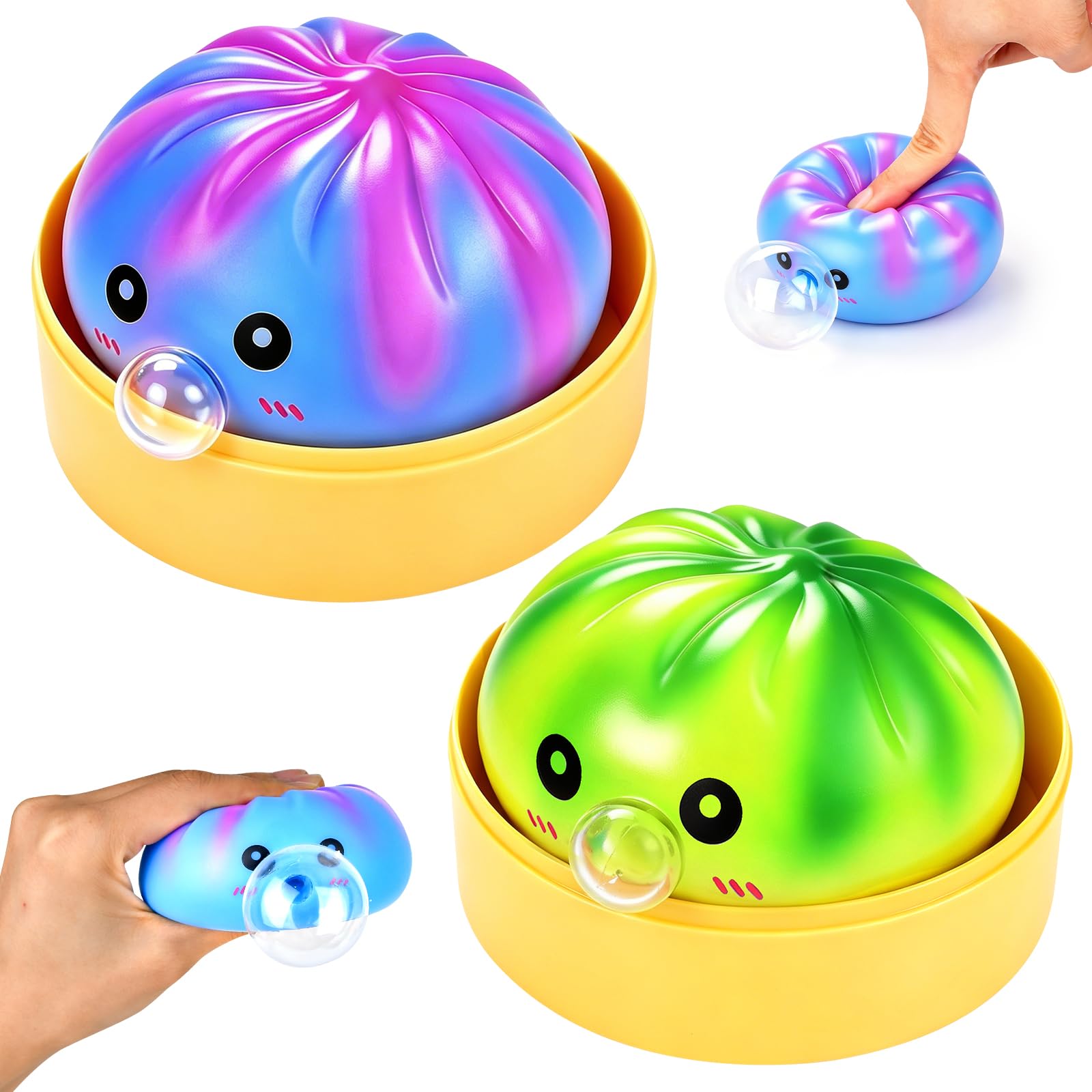 2PCS Dumpling Squishy, Squishy Dumpling Toy, Squish-y Bao Dumpl-ing Sensory Fidget Toy with Plastic Steamer Box, Mystery Dumplings Squish-y, Soft Squeeze Decompression Dough, Gift for Adults & Kids
