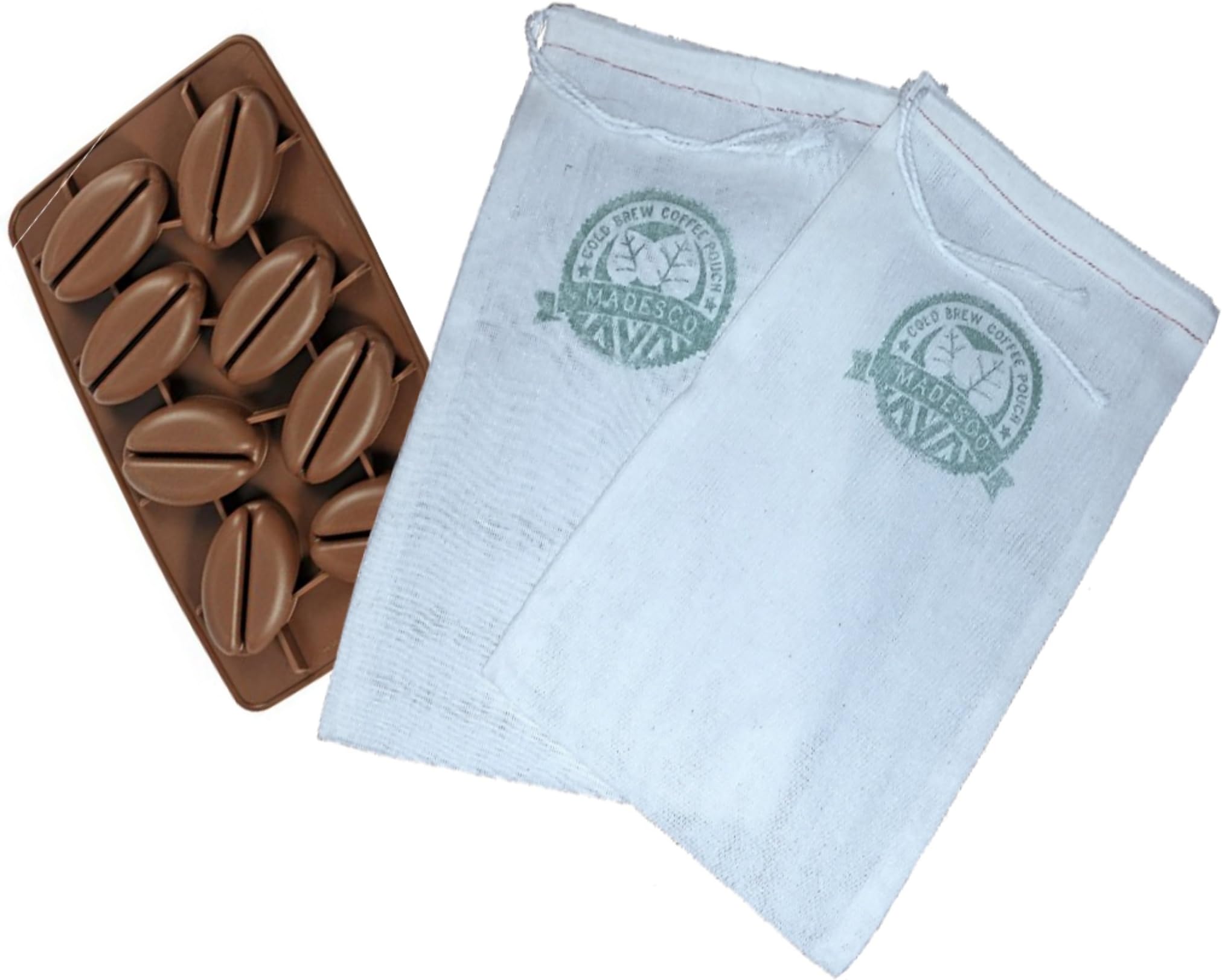 Two Item Bundle: Reusable Cold Brew Coffee Filter from Madesco (2-pack) & Coffee Bean Ice Tray Good for Iced Coffee (SG)