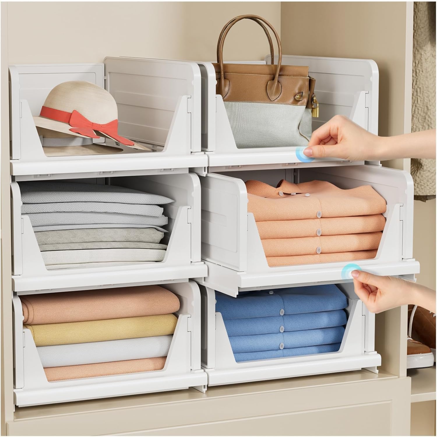 6 Pack Stapelbar Schrank Kleiderschrank Organizer, Multifunktionale & Faltbare Schrank Organizer für Schlafzimmer, Küche, Bad, Büro, Platzsparende Schublade aufbewahrungsbox, Weiß Küche, Haushalt & Wohnen