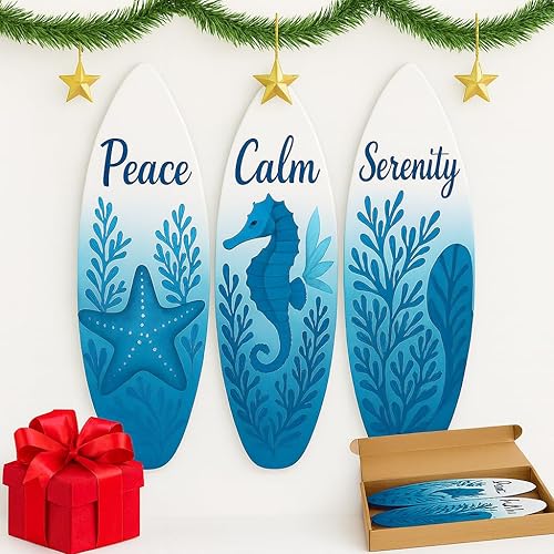 Miniatura 2 de JAGUAN Juego de 3 decoraciones de pared para tablas de surf, decoración rústica de madera ideal para decoración de casa de playa, elegante arte de