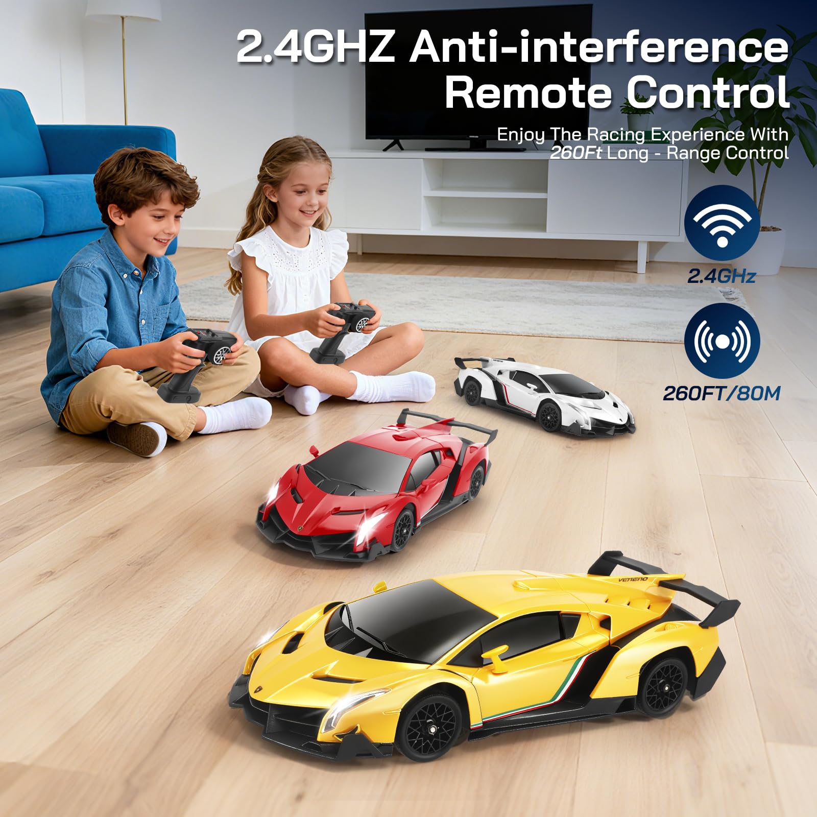 Auto Telecomandata 1:18 35km/h - Drift RC 4WD con LED, 2 Batterie Lithium, Macchina Telecomandata Pneumatici Drift e Racing Intercambiabili, Bambini dai 6 Anni