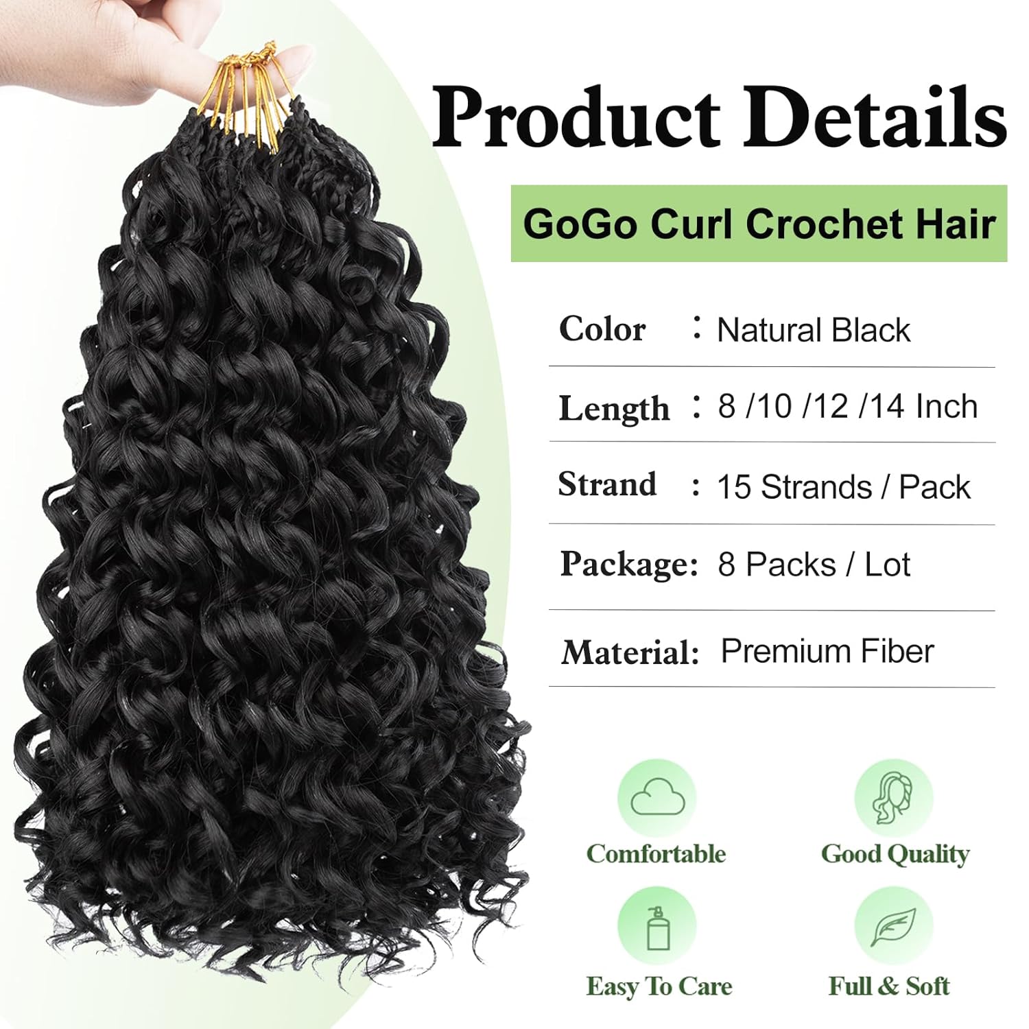 Gogo Curl Crochet Hair Pre looped 14 Inch Ocean Wave Crochet Curly Hair for Black Women 8 Packs Deep Wave Twist Synthetic Braiding Hair Extensions (14 Inch, 1B)