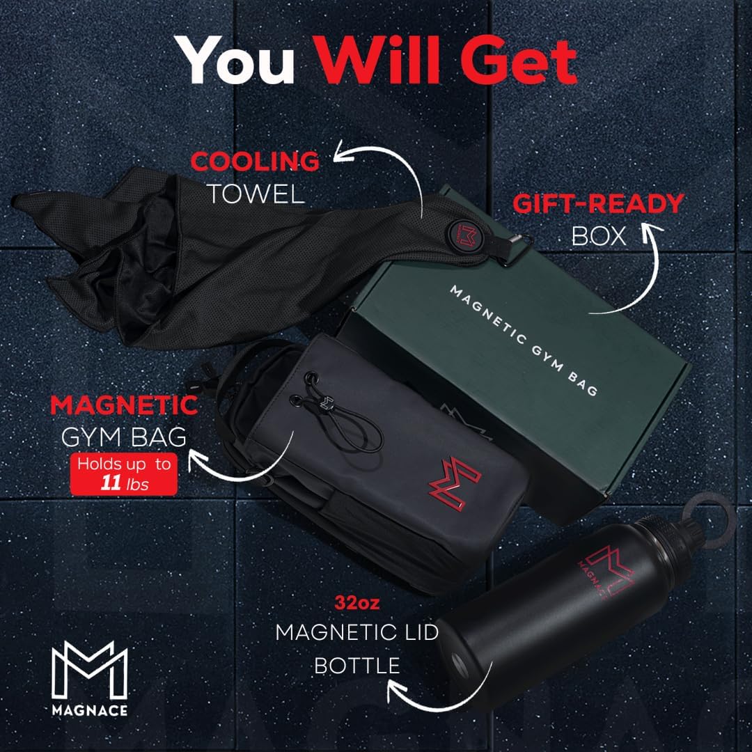MAGNACE Magnetic Gym Bag Bundle, 3-in-1 Set with Water Bottle Holder, Magnetic Pouch, Towel & Sling Bag – For Men & Women - Image 2