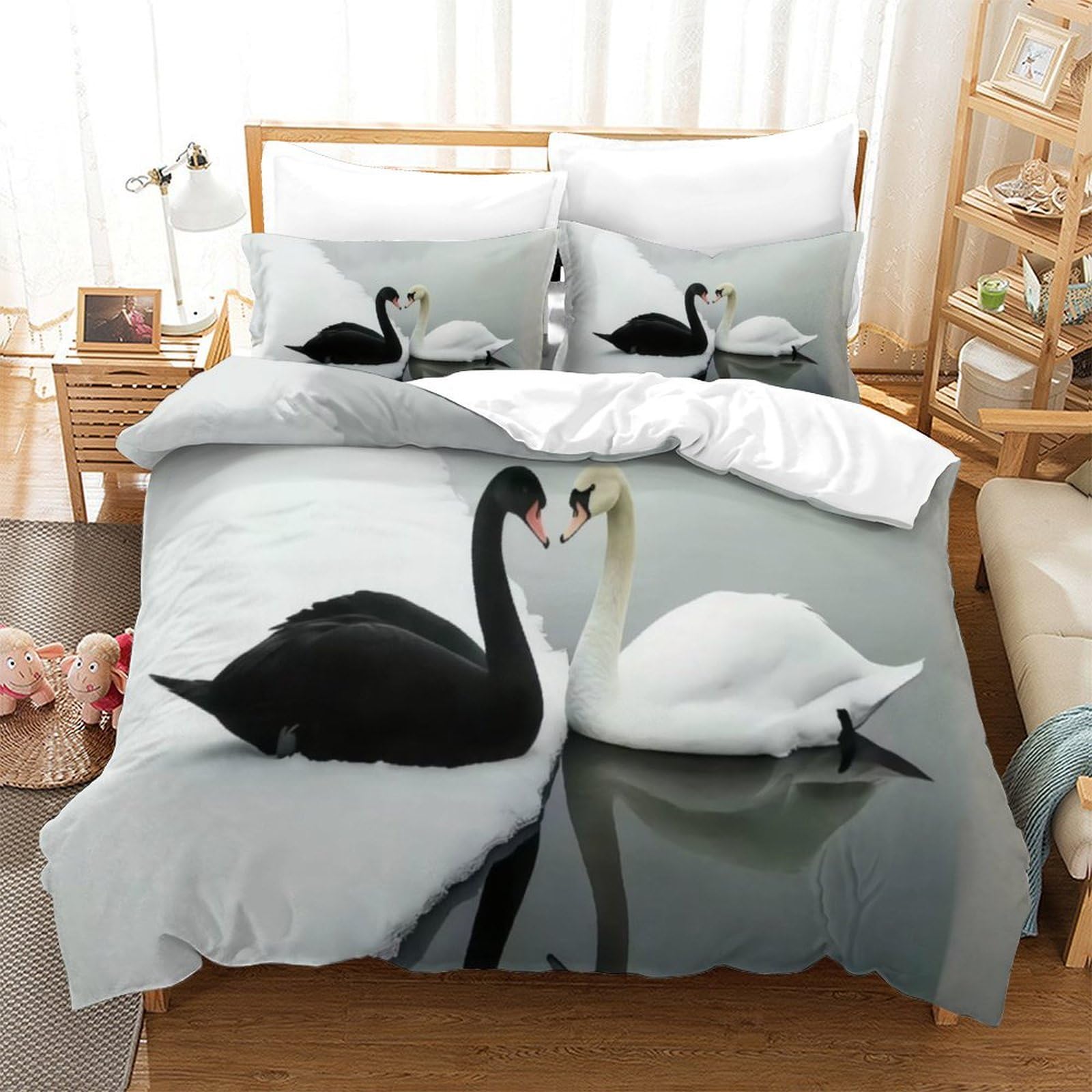 Dafufbw Swans-1 Swans Quilt Cover Printed Duvet Cover Set Soft Microfiber Birds Bedding Set For Adults Teenager Kids Comforter Cover With Zipper Closure For Home Decoration Double（200X200cm）