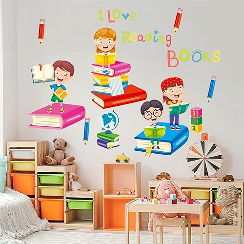 Miniatura 5 de Calcomanías de pared de libros de lectura, calcomanías de pared con cita inspiradora, arte educativo de pared y murales para habitación de niños
