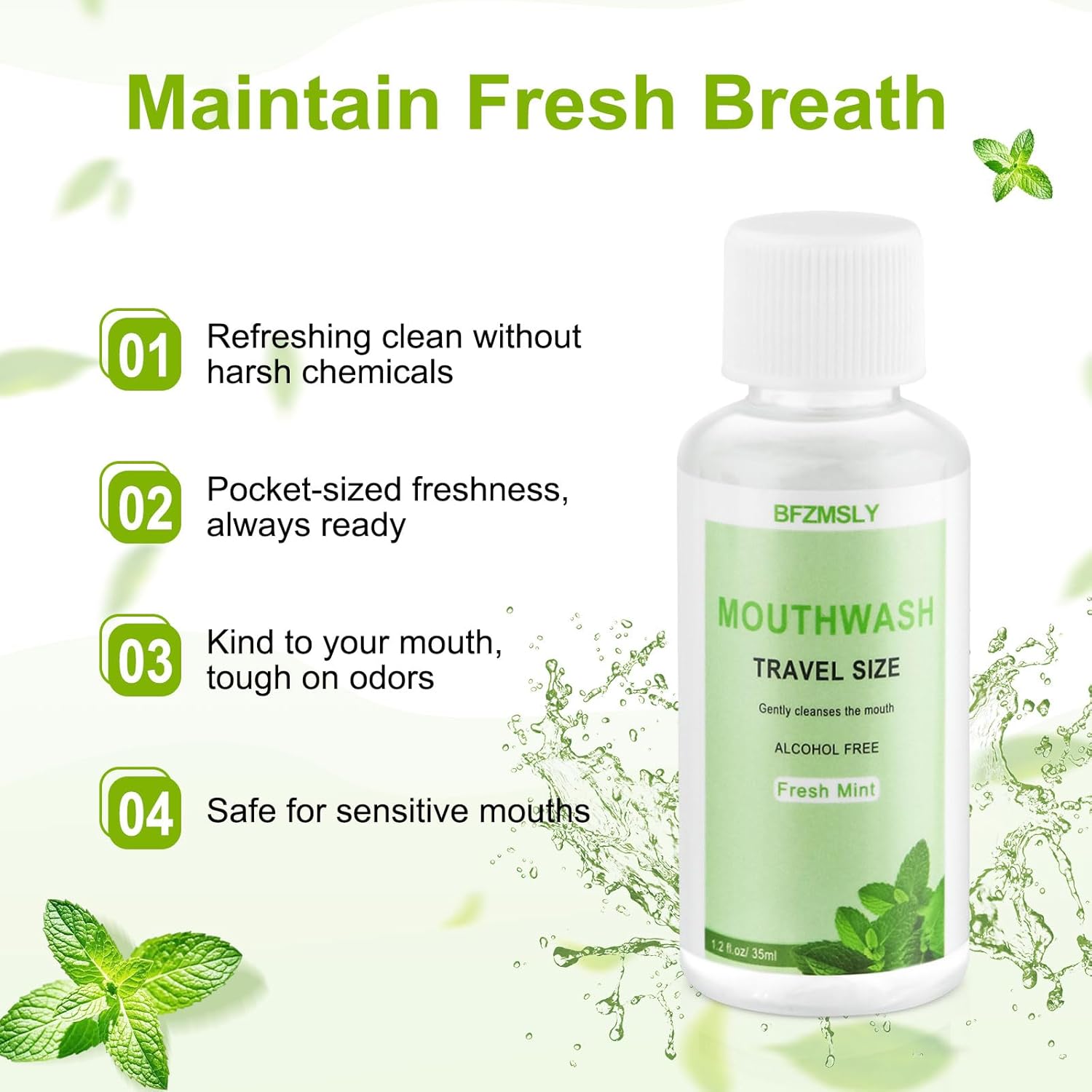 50 Pc Travel Size Mouthwash, 1.2oz/35ml Mini Mouthwash, Alcohol-Free, Portable Oral Rinse for Travel, Hotels, On-The-Go (Mint) - Image 3