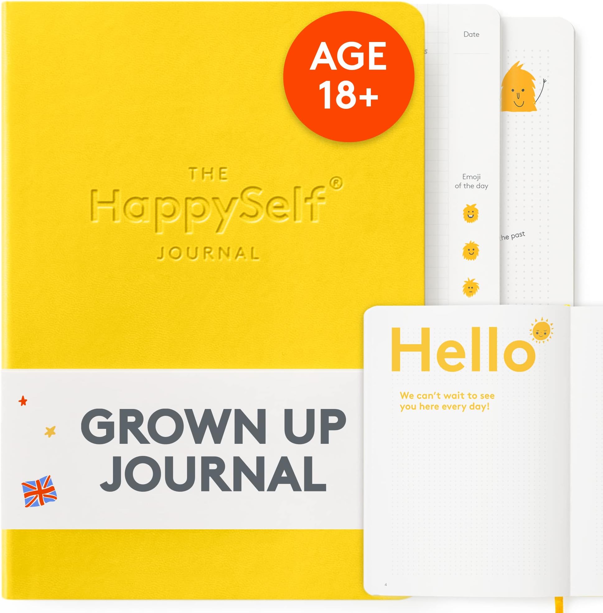HappySelf The Journal | Grown-Up Edition | Guided Diary to Develop Positive Habits and Mindfulness, and Enhance Well-Being through Reflective Writing - Gift for Adults to Experience Journaling