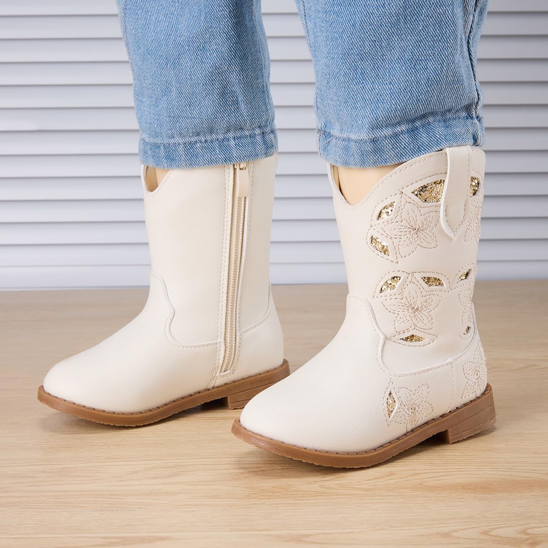 BMCiTYBM Girls Cowgirl Boots Unisex-Child Mid Calf Toddler Cowboy Boots Little Kids Western Boots Round Toe All Seasons Shoes