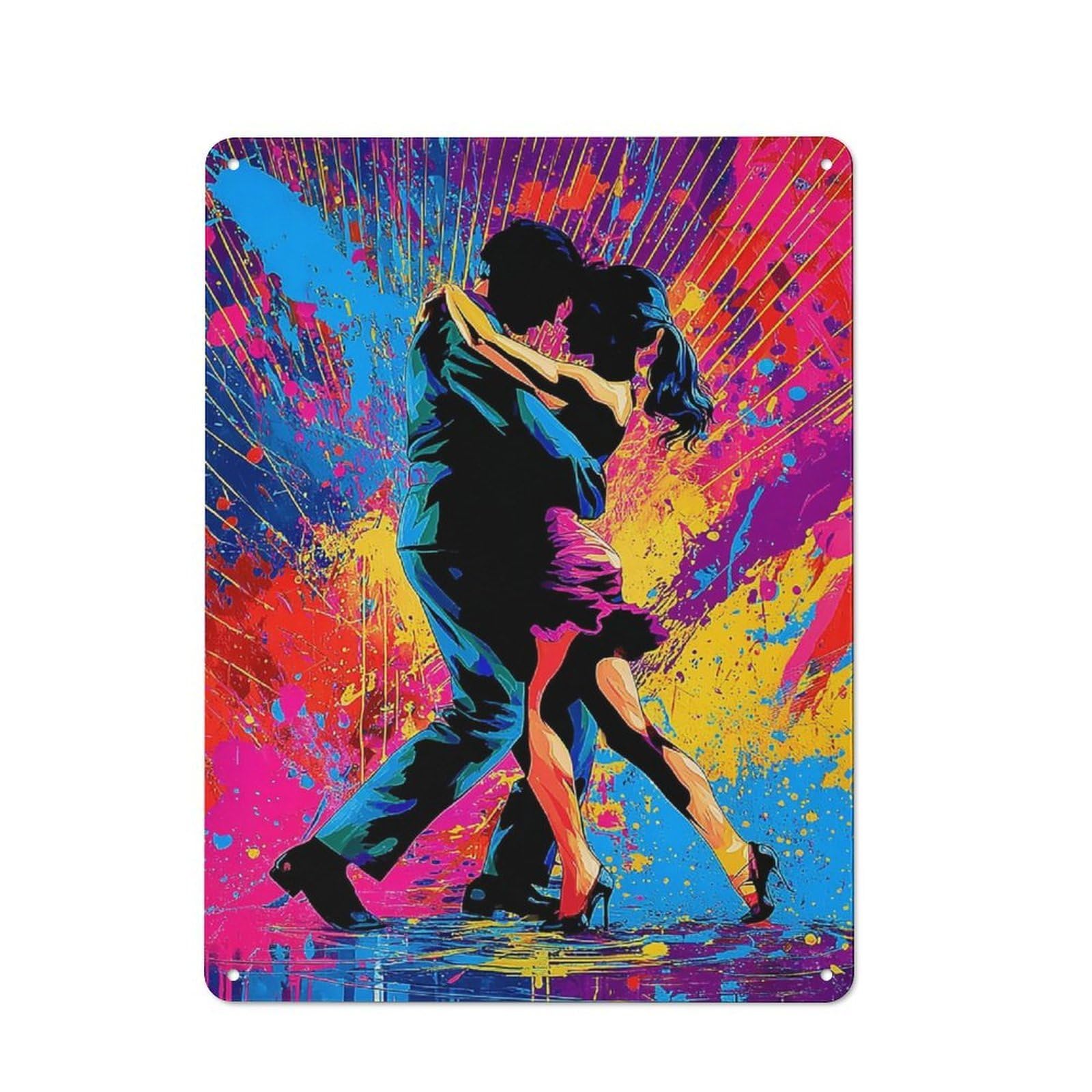 Junmoney Colorful Dance Silhouette Artwork Rustic Metal Wall Sign 40X30cm Featuring For Pub Or Café, For Vintage Wall Decor Fans, For Metal Sign Collectors