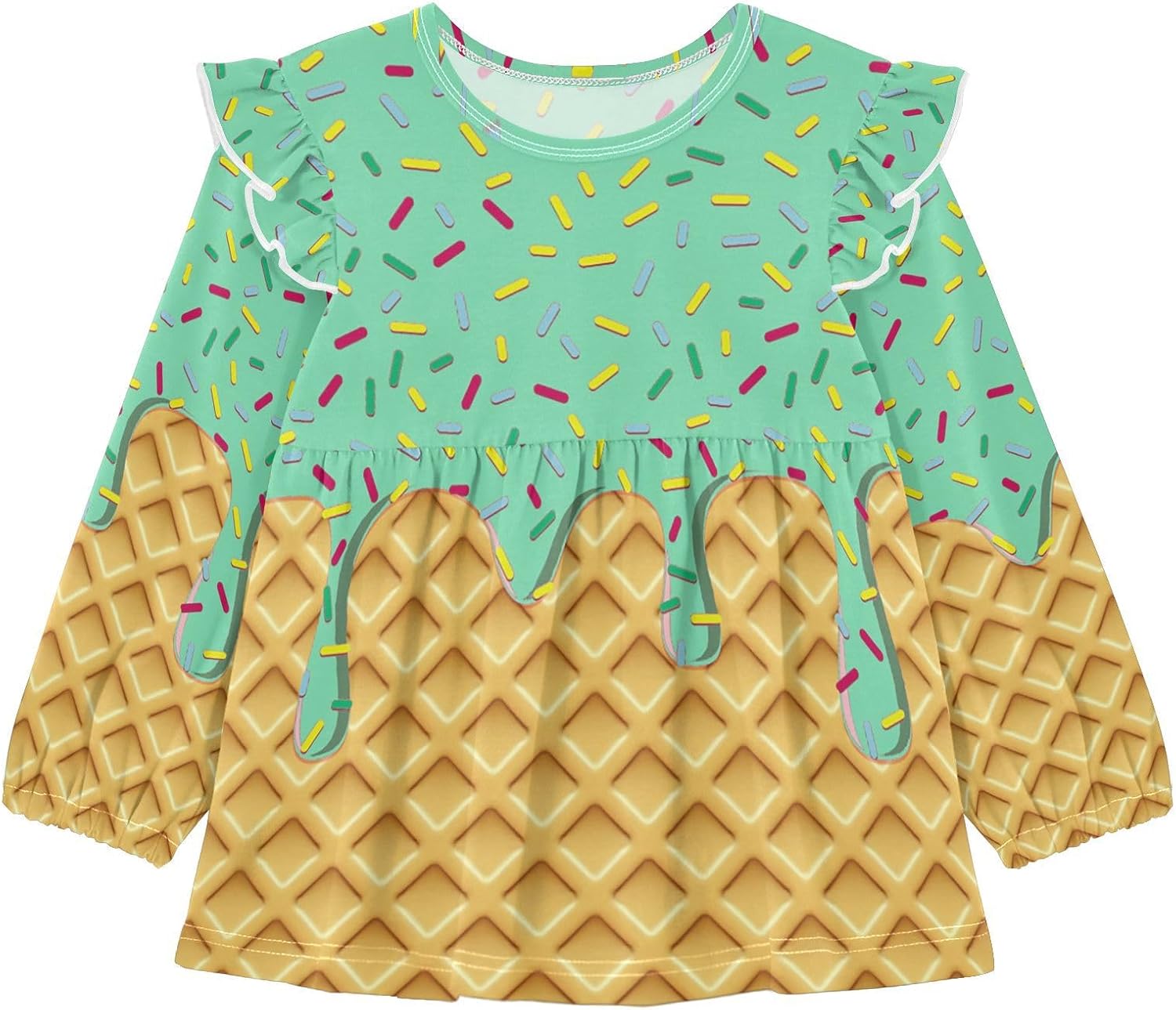 visesunny Toddler Clothes for Girls Green Ice Cream Frosting Long Sleeve Fall Shirts Cotton Top with Ruffle Collar