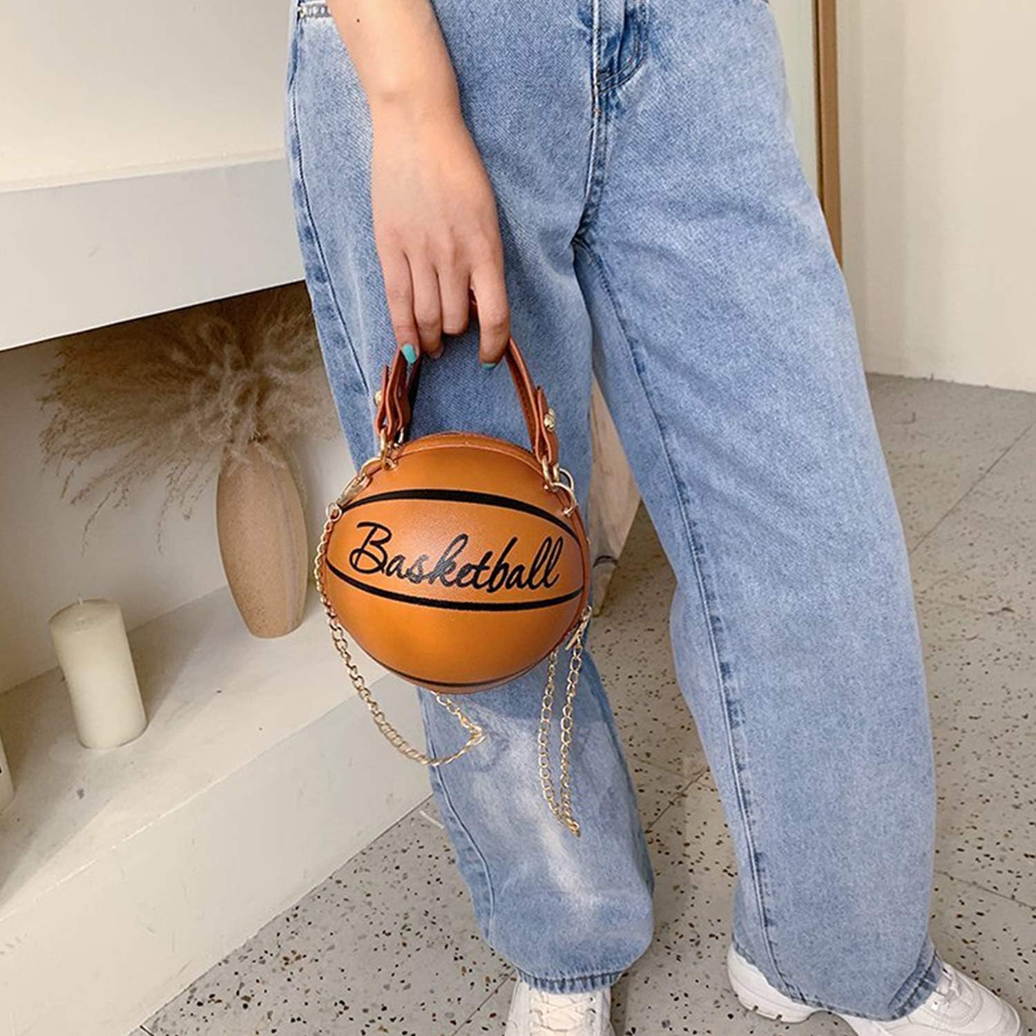 Freie Liebe Basketball Purse For Women Novelty Crossbody Purses Small Cute Tote Bag PU Leather Round Handbags