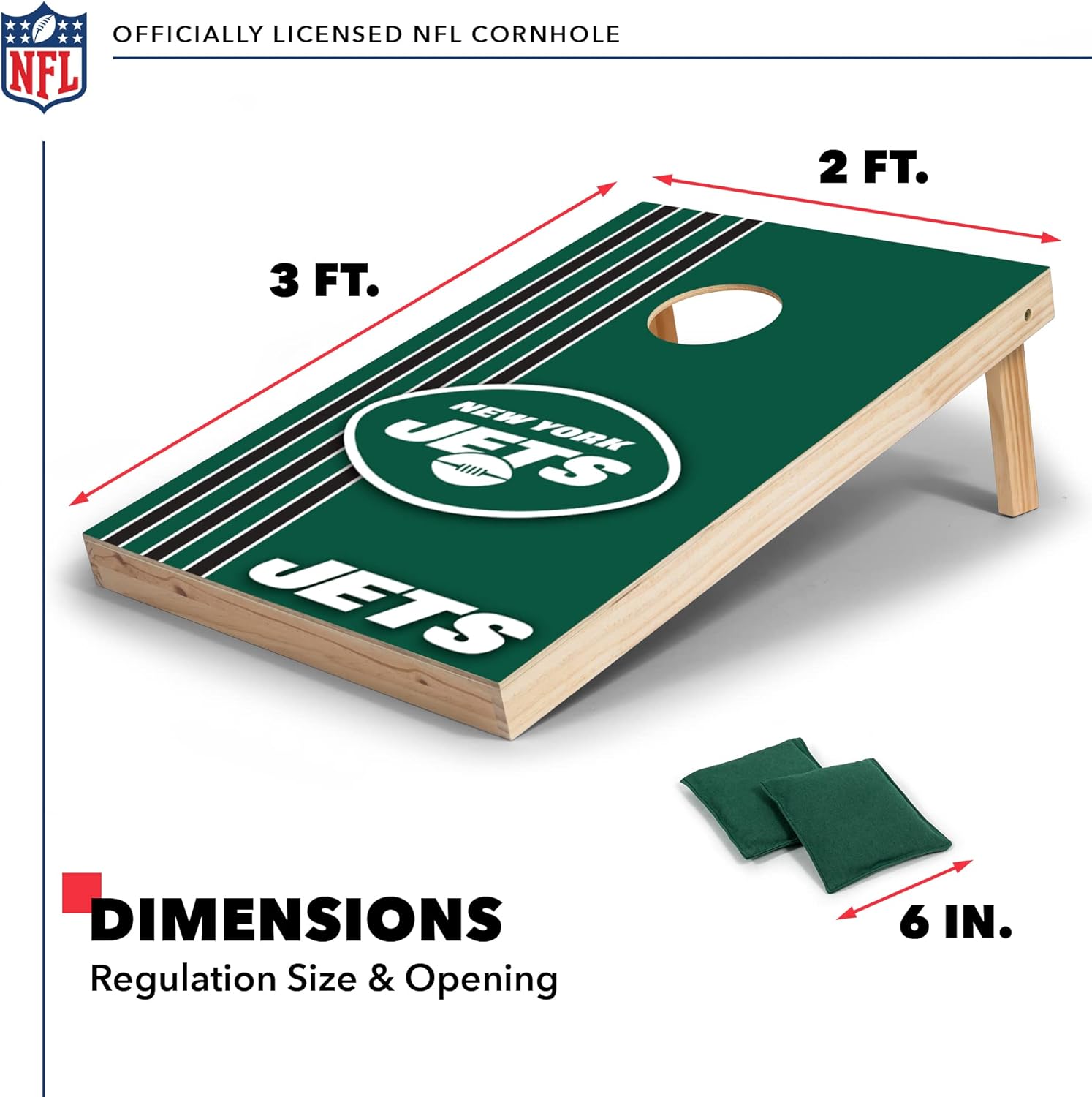 Wild Sports 2' x 3' Solid Wood Cornhole Set with Direct Print HD Team Graphics – Great Gift for Any Football Fan! Bean Bag Toss Family Outdoor Games – NFL New York Jets